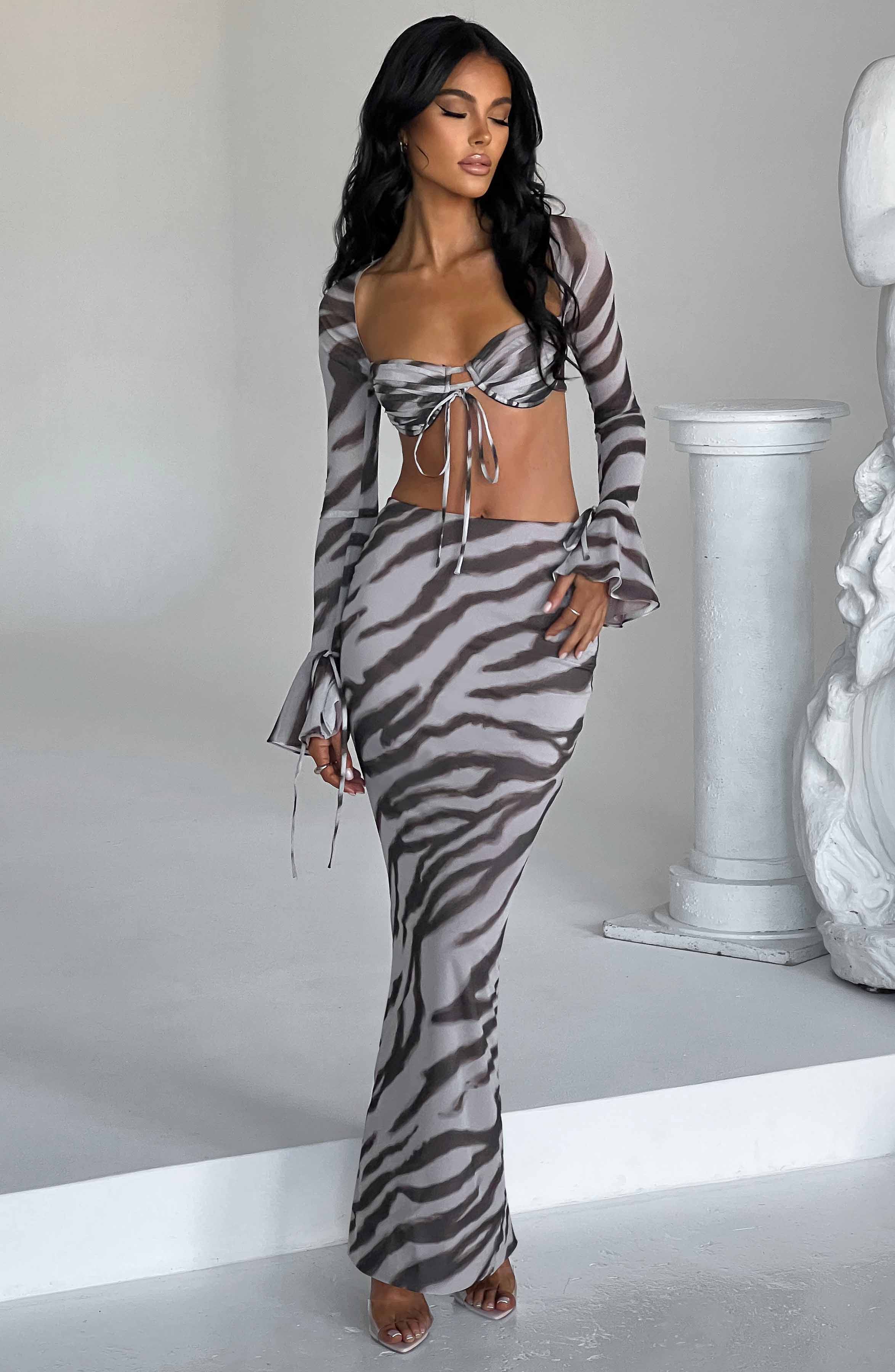Astrid Zebra Print High Waist Stretchy Maxi Skirt
