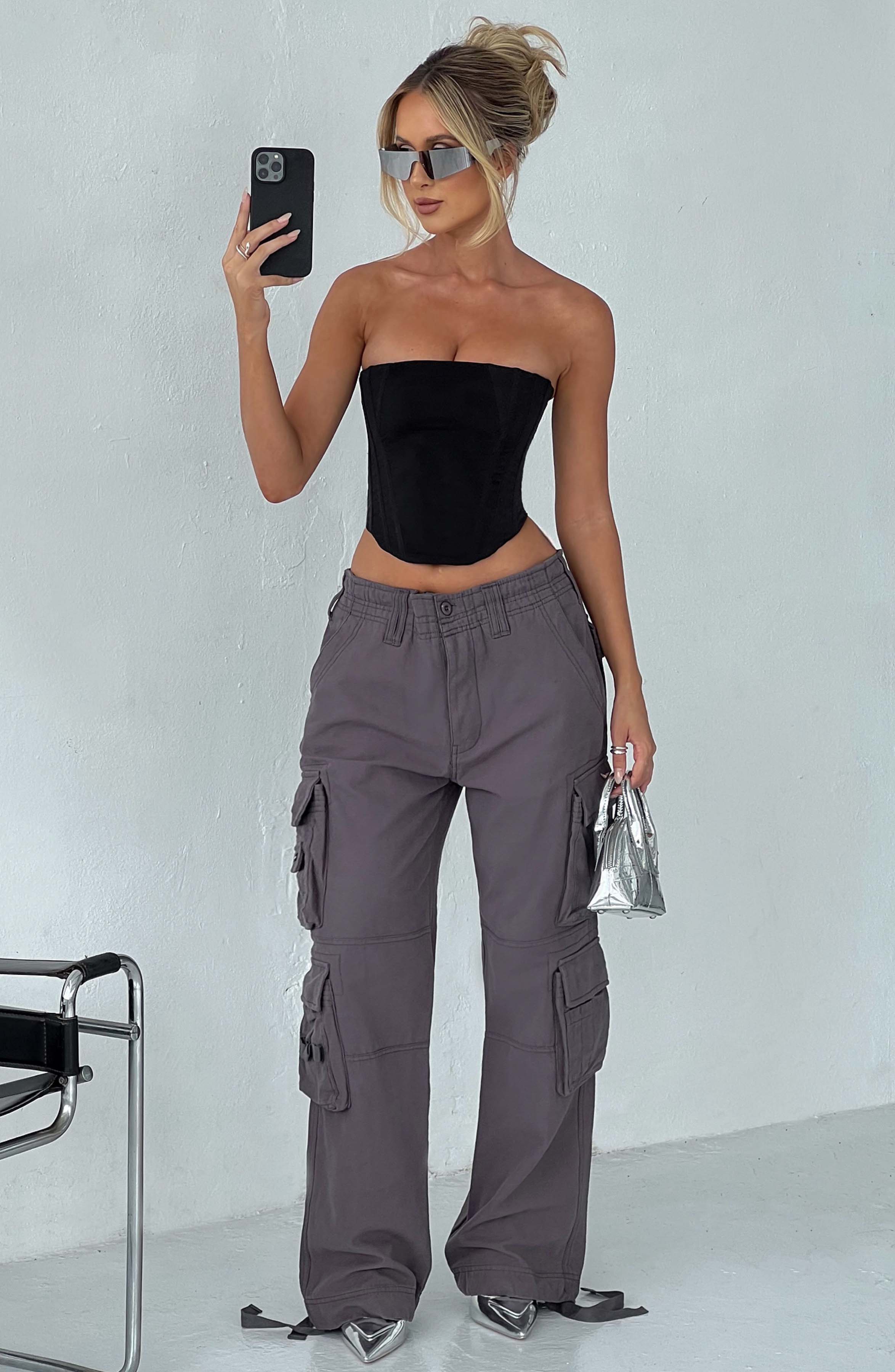 Tinashe Oversized Cargo Pants - Charcoal Wide Leg Y2K Style
