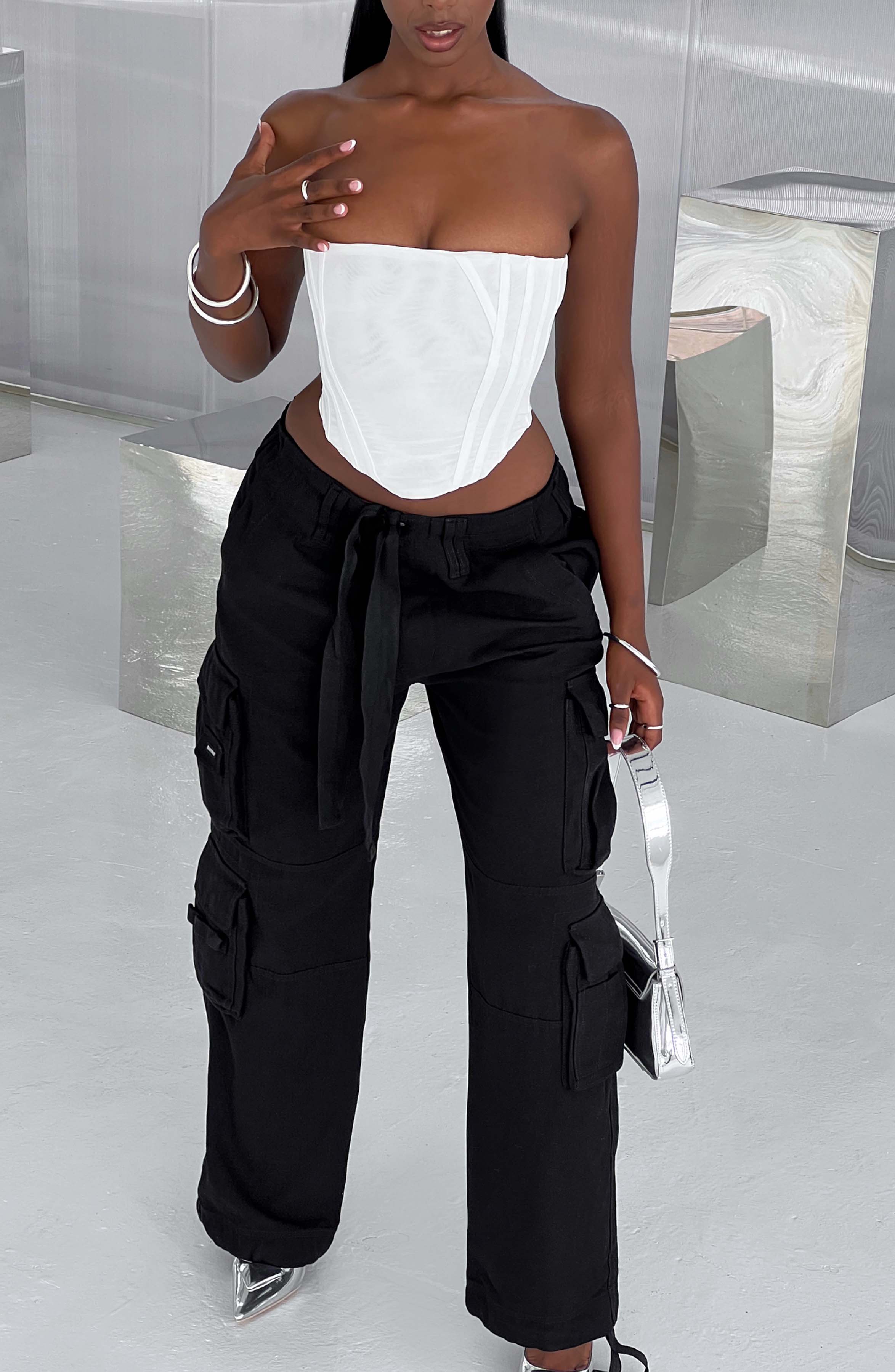 Tinashe Oversized Wide Leg Cargo Pants - Black Y2K Style