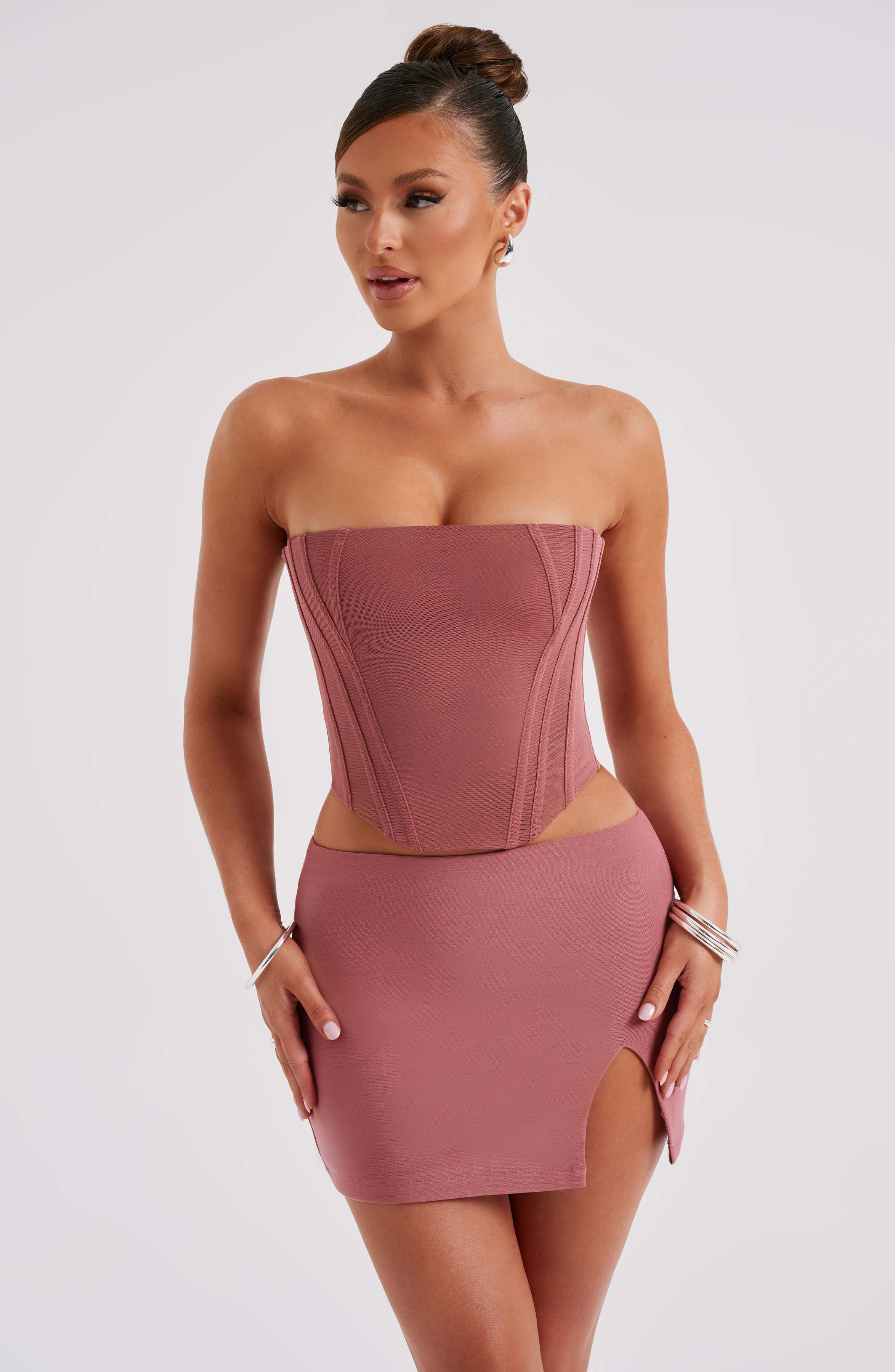 Rose Pink Alina Low Waist Mini Skirt - Soft Jersey with Side Split