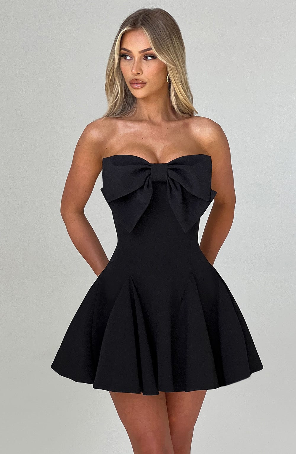 Black Strapless Playsuit with Bow Detail & Lace-Up Back - Ruby