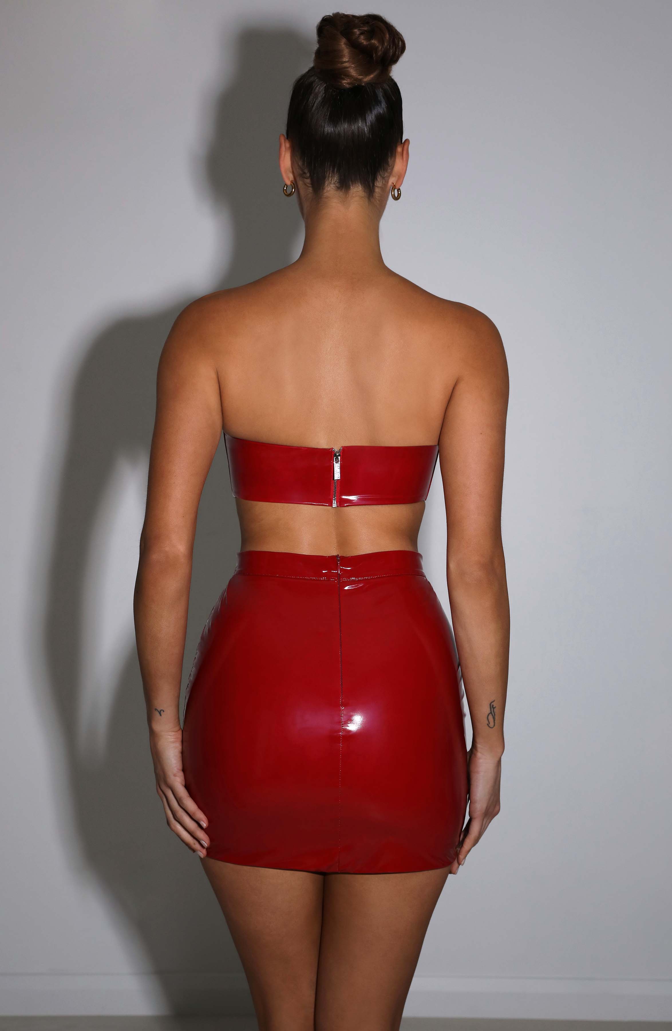 Kai Strapless Bralet Top - Red Vinyl, Contoured Fit