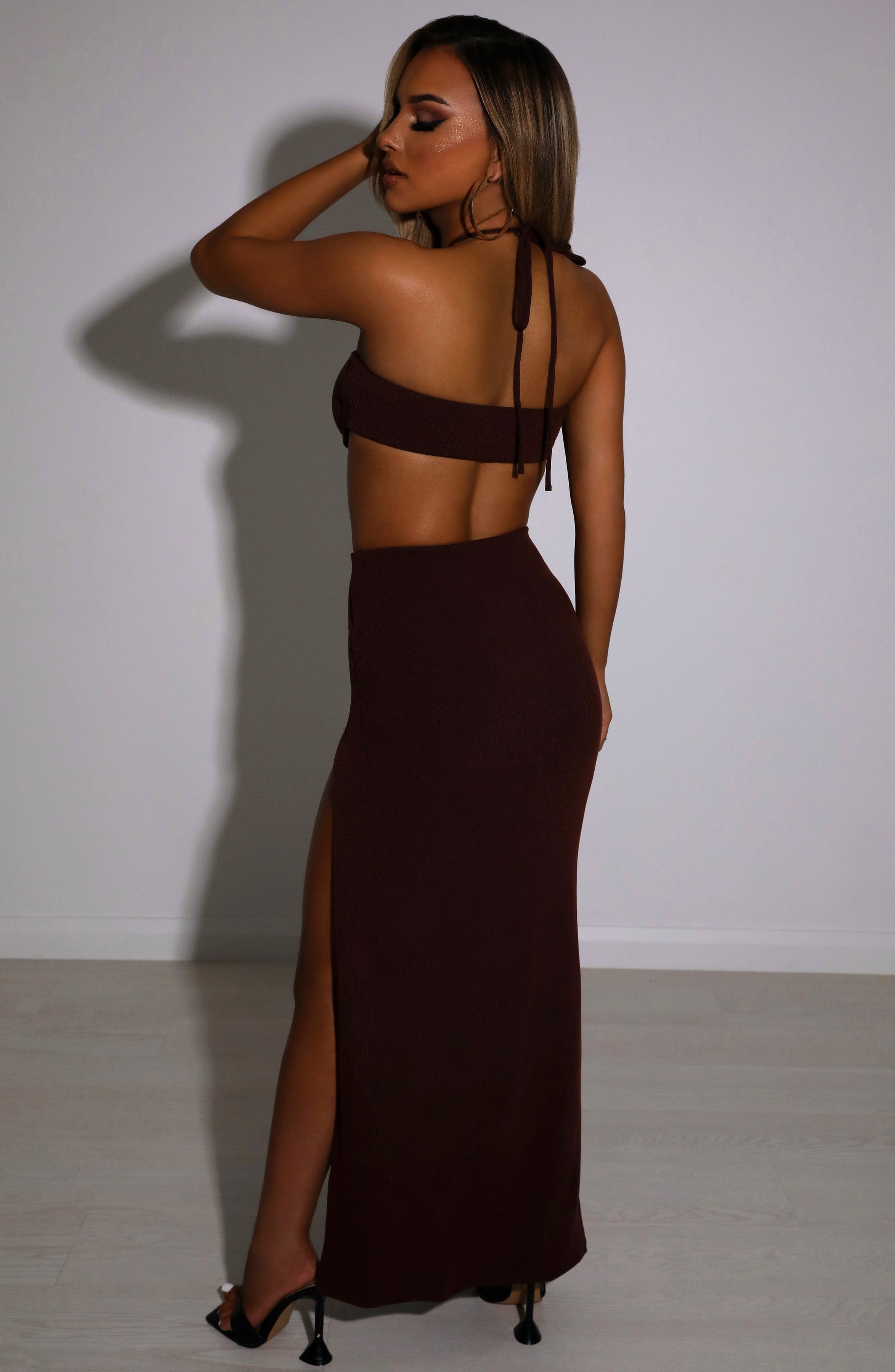 Mariana Ribbed Maxi Skirt in Chocolate - Double Layered
