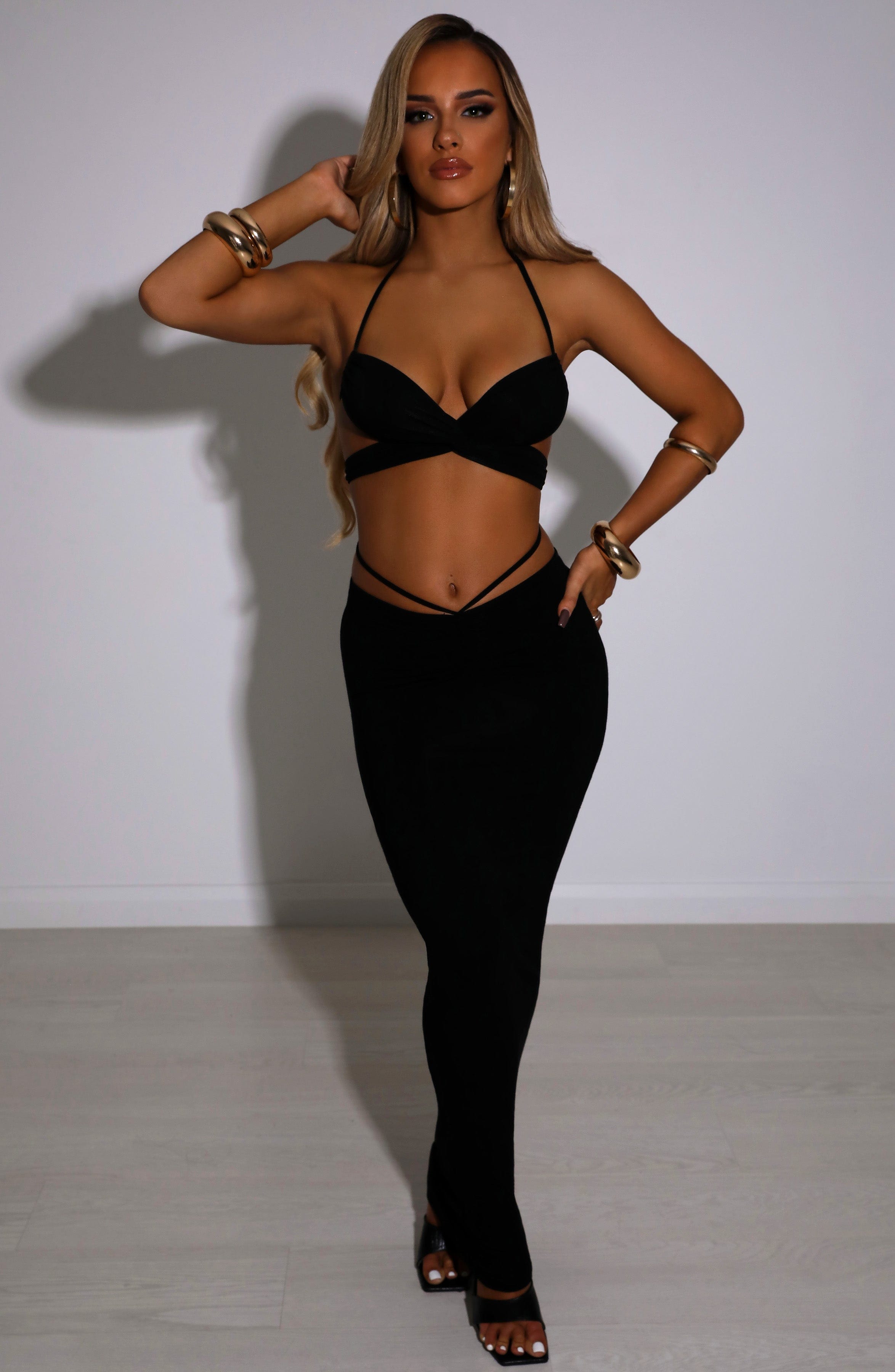 Leticia Black Maxi Skirt - Stretch Cotton with Adjustable Waist