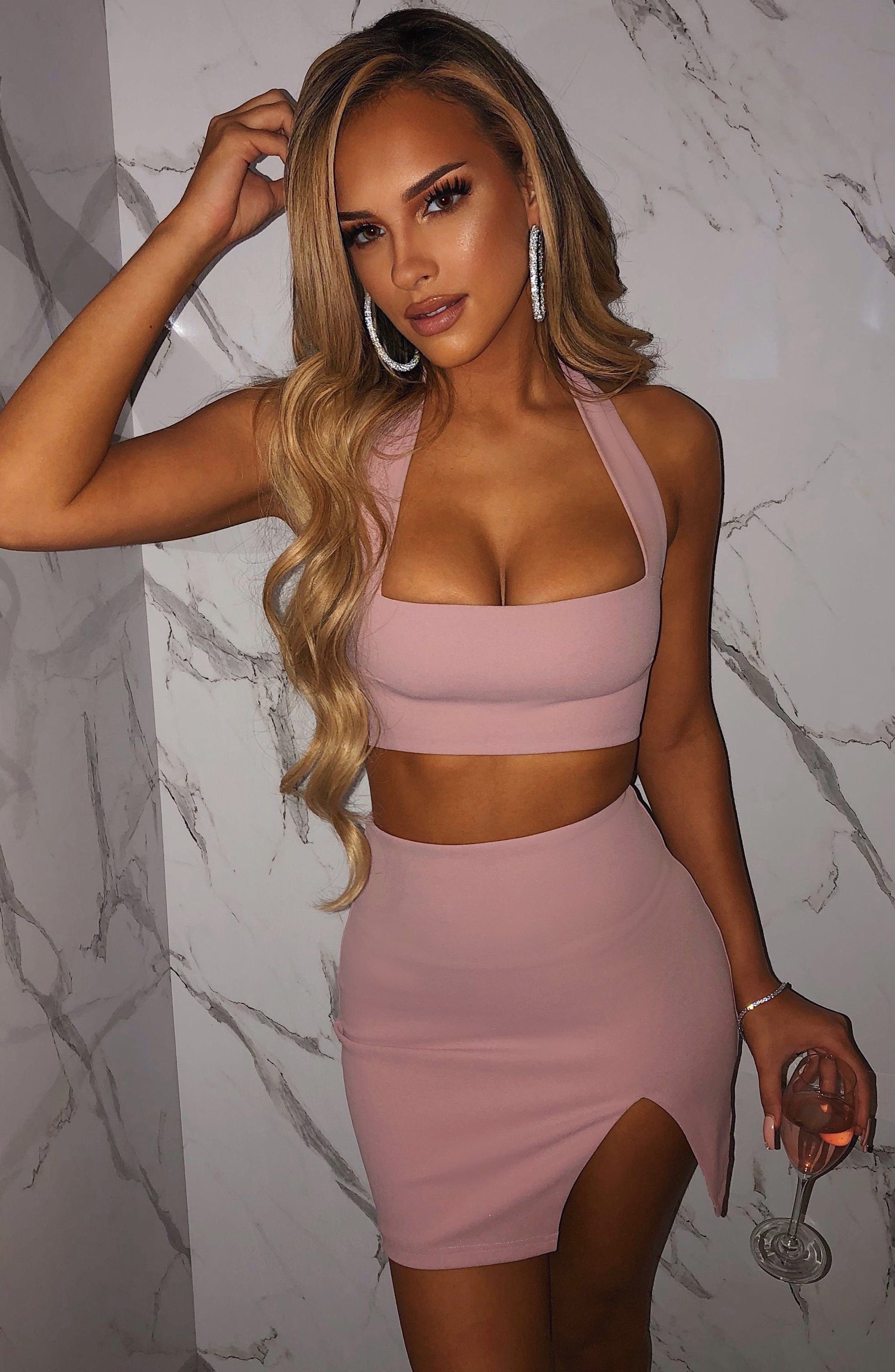 Livia Mini Skirt in Dusty Pink with Front Split Detail