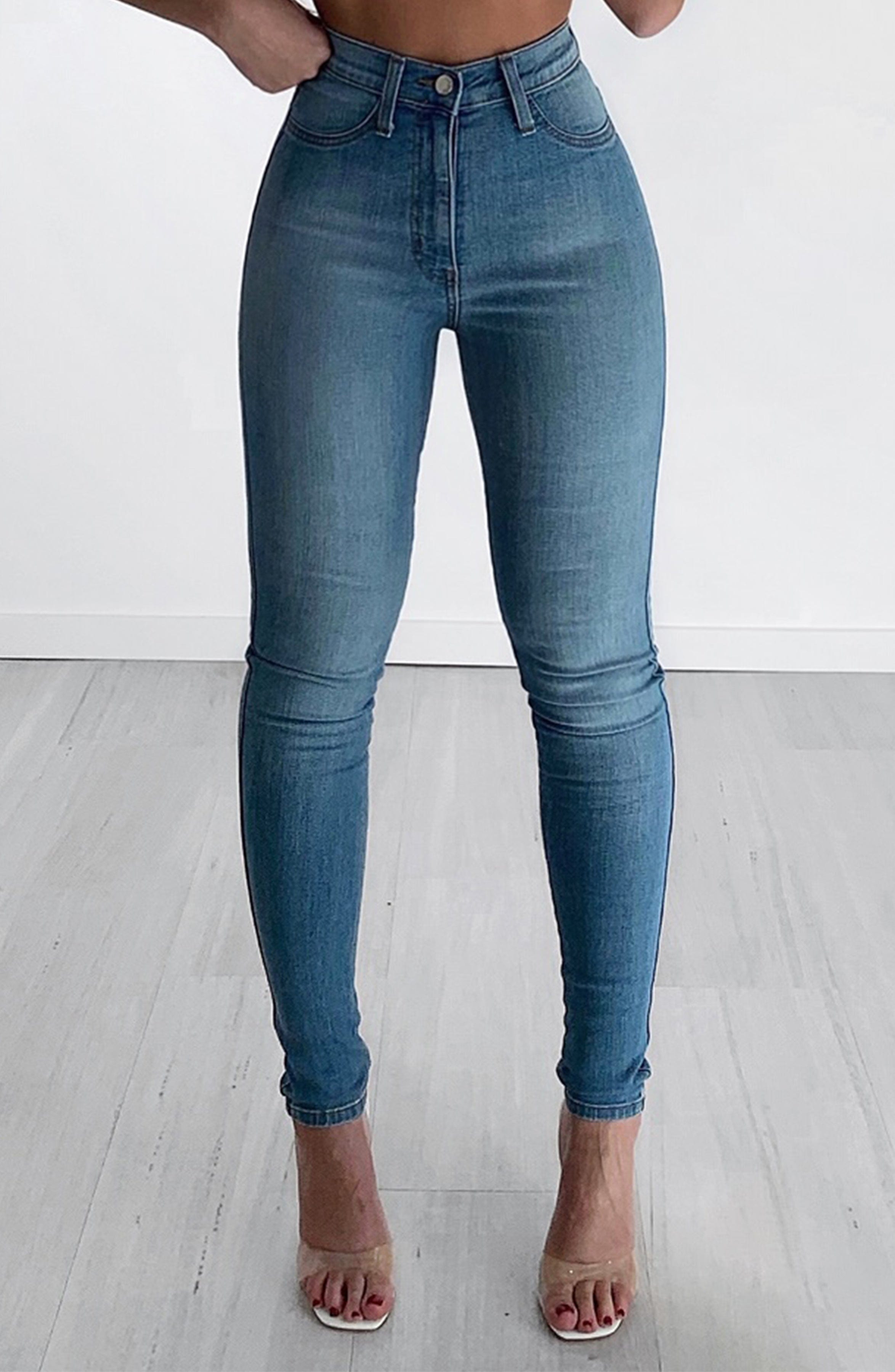 Kyla High Rise Skinny Jeans - Light Blue Stretch Denim