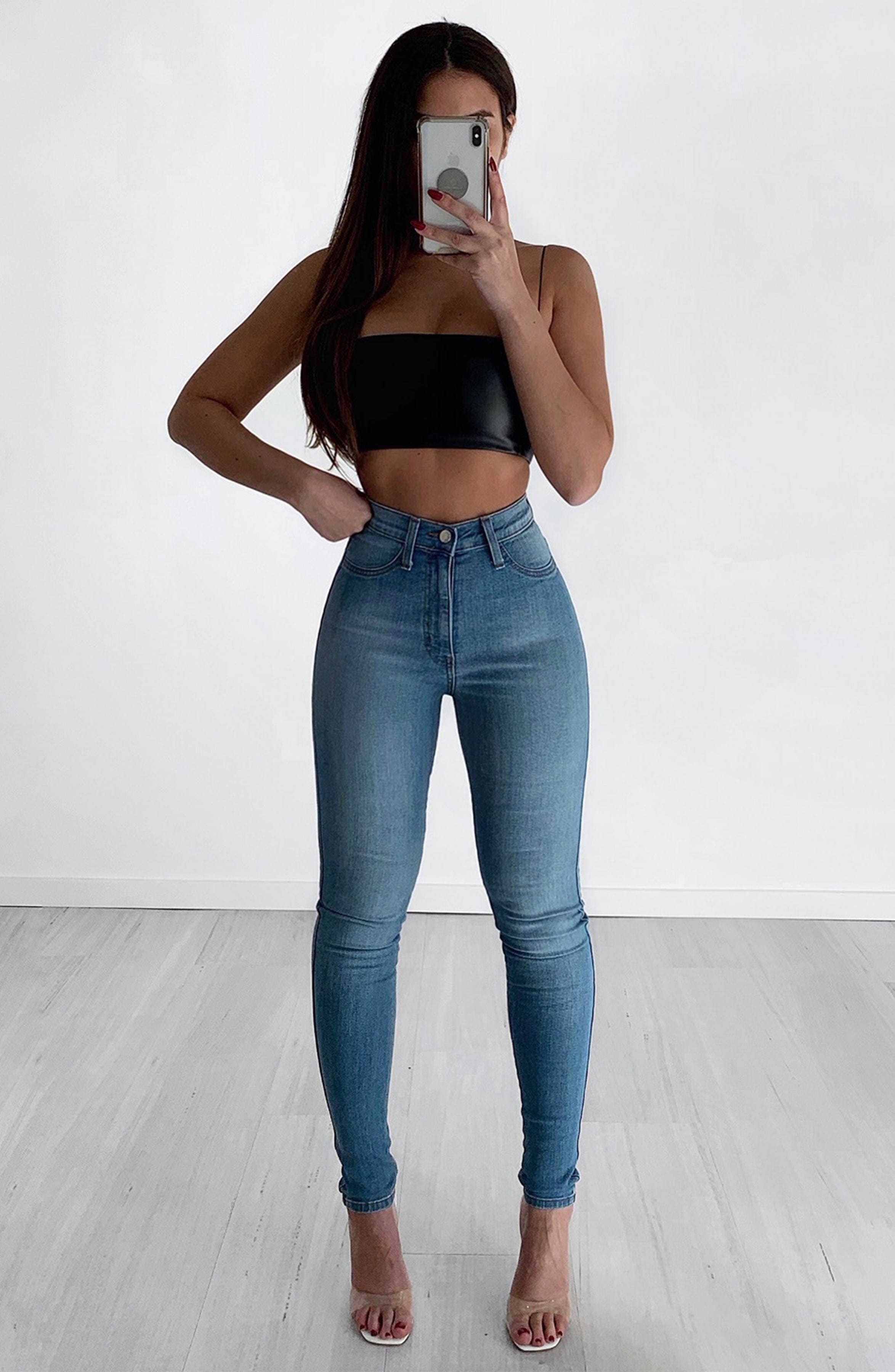 Kyla High Rise Skinny Jeans - Light Blue Stretch Denim