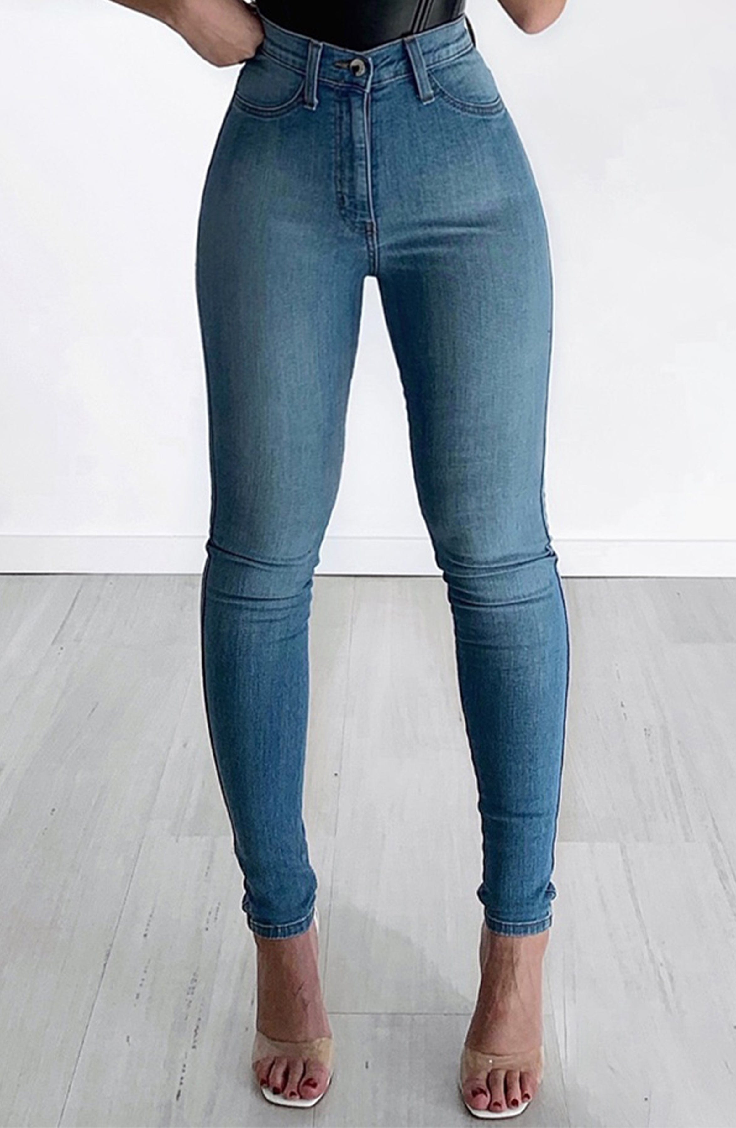 Kyla High Rise Skinny Jeans - Light Blue Stretch Denim