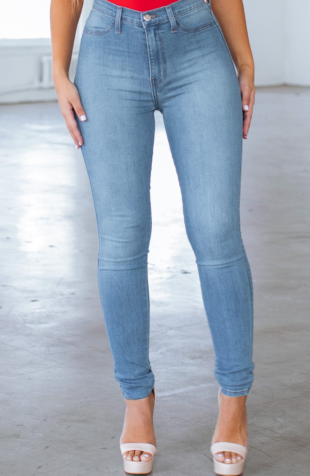 Kyla High Rise Skinny Jeans - Light Blue Stretch Denim