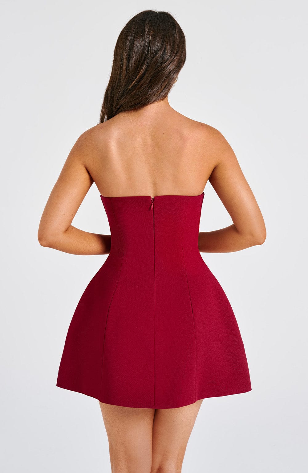 Asha Strapless Mini Dress in Wine - Bubble Skirt Design