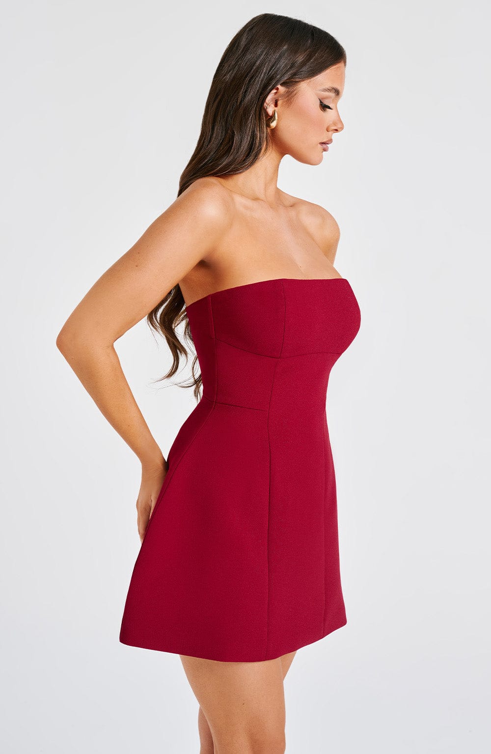 Asha Strapless Mini Dress in Wine - Bubble Skirt Design