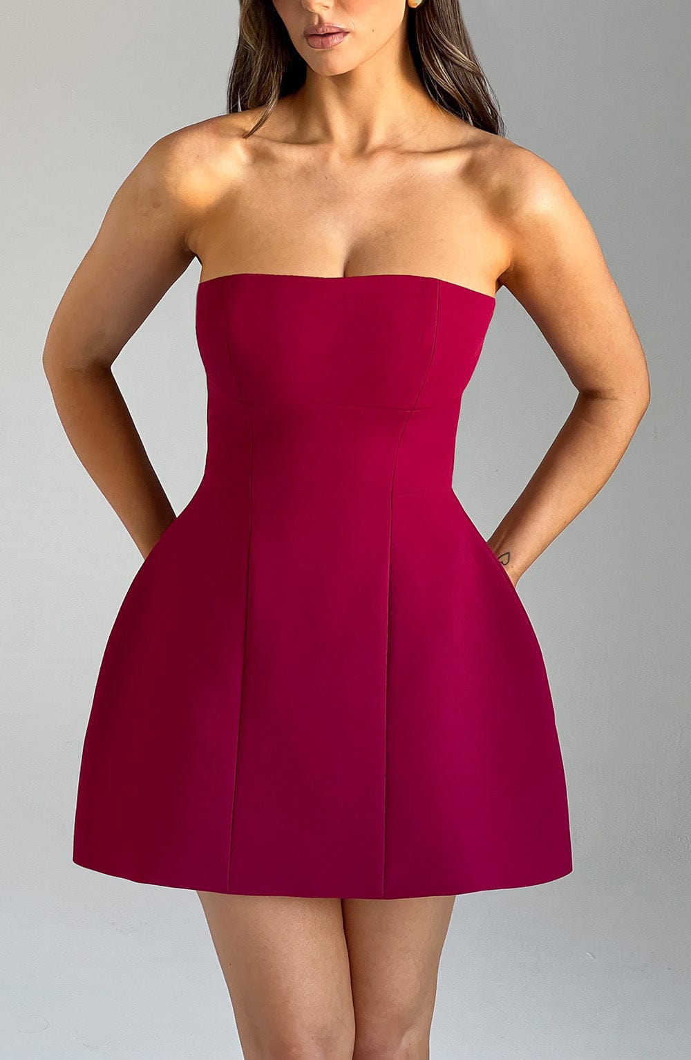 Asha Strapless Mini Dress in Wine - Bubble Skirt Design