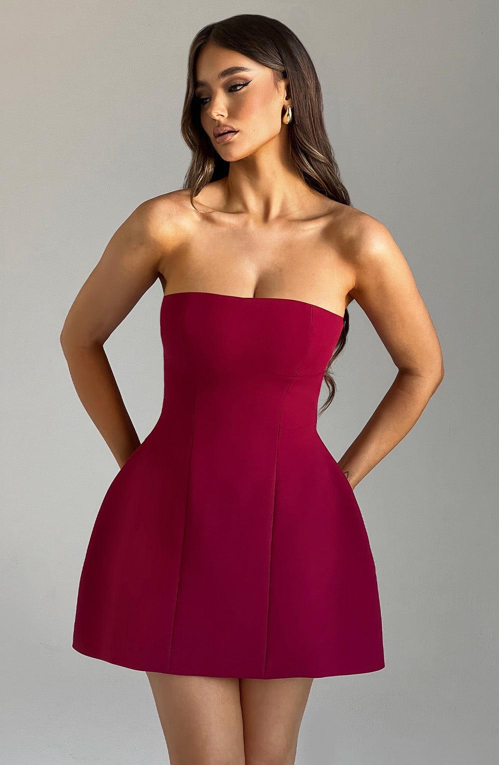 Asha Strapless Mini Dress in Wine - Bubble Skirt Design