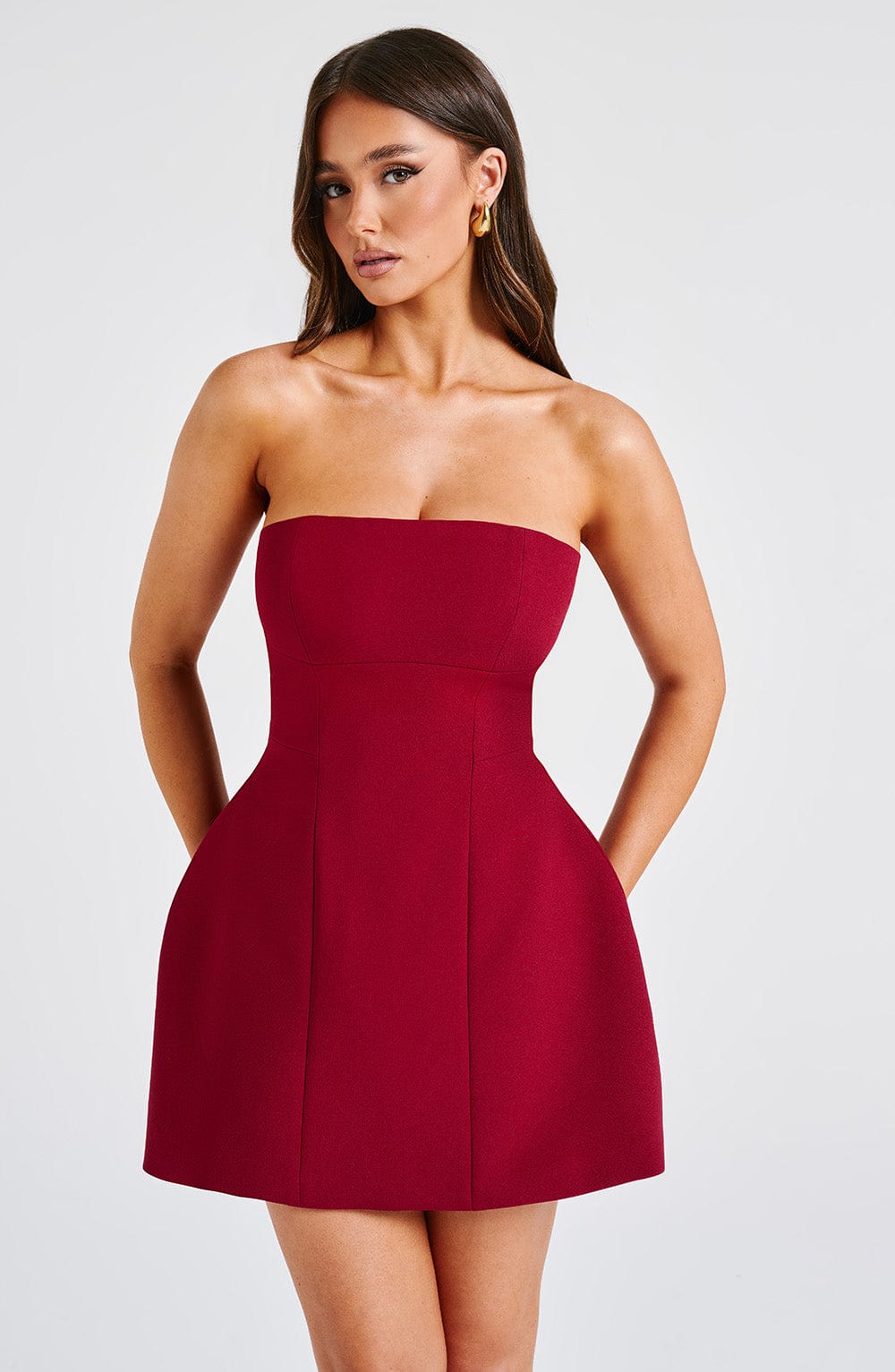 Asha Strapless Mini Dress in Wine - Bubble Skirt Design