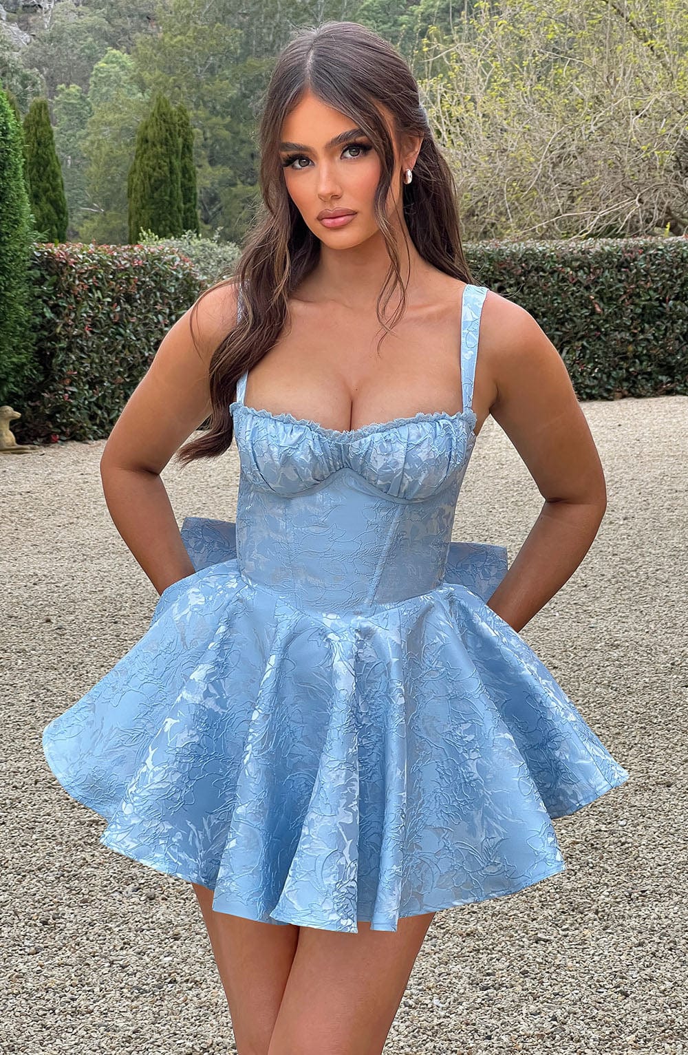 Blue Floral Emelie Playsuit with Removable Bow & Built-in Shorts