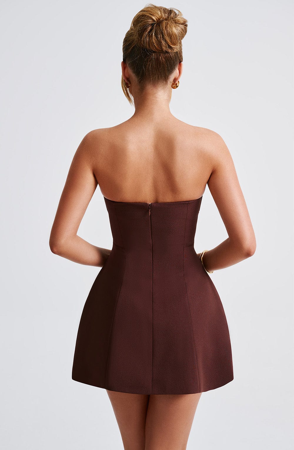 Asha Strapless Brown Mini Dress with Bubble Skirt