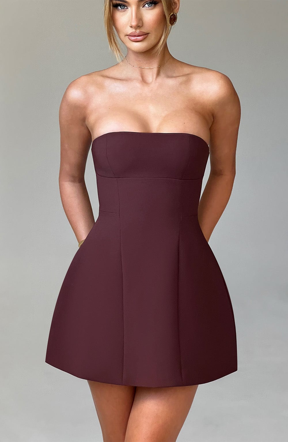 Asha Strapless Brown Mini Dress with Bubble Skirt