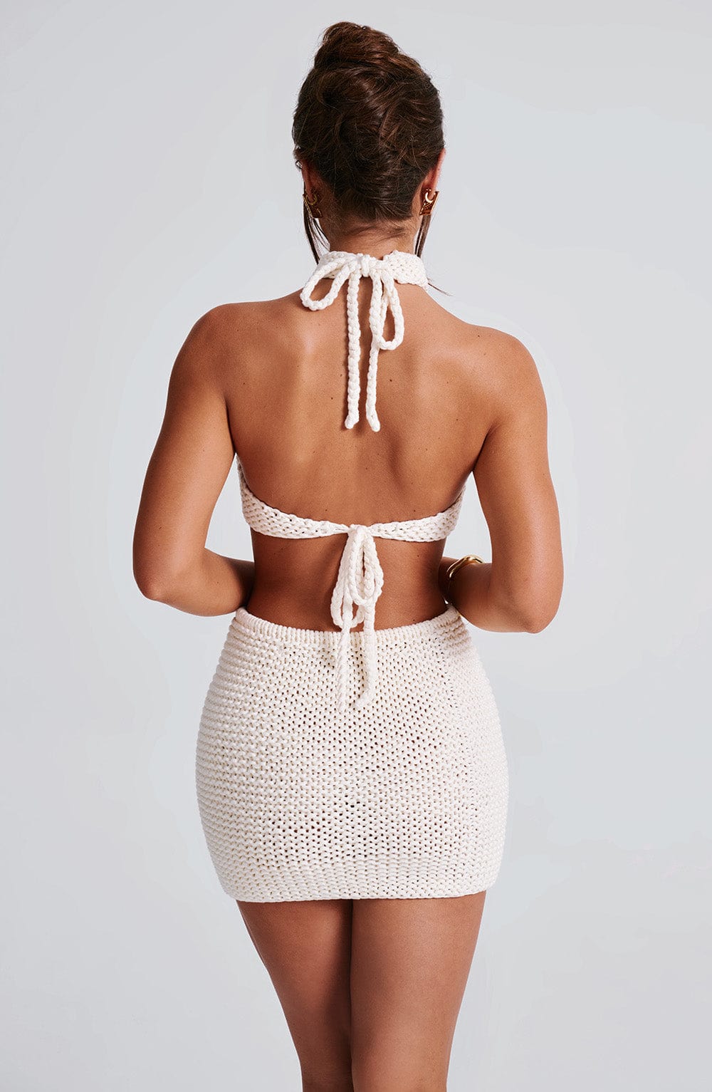 Hand Knit Ivory Mini Skirt - Margot Elastic Waistband