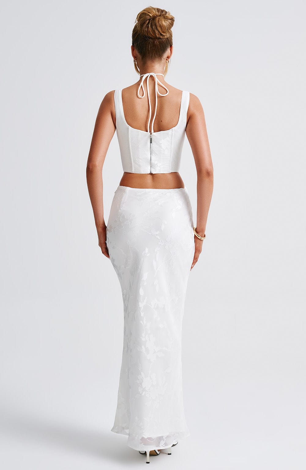Elizabeth Floral Chiffon Maxi Skirt - Ivory with Removable Corsage