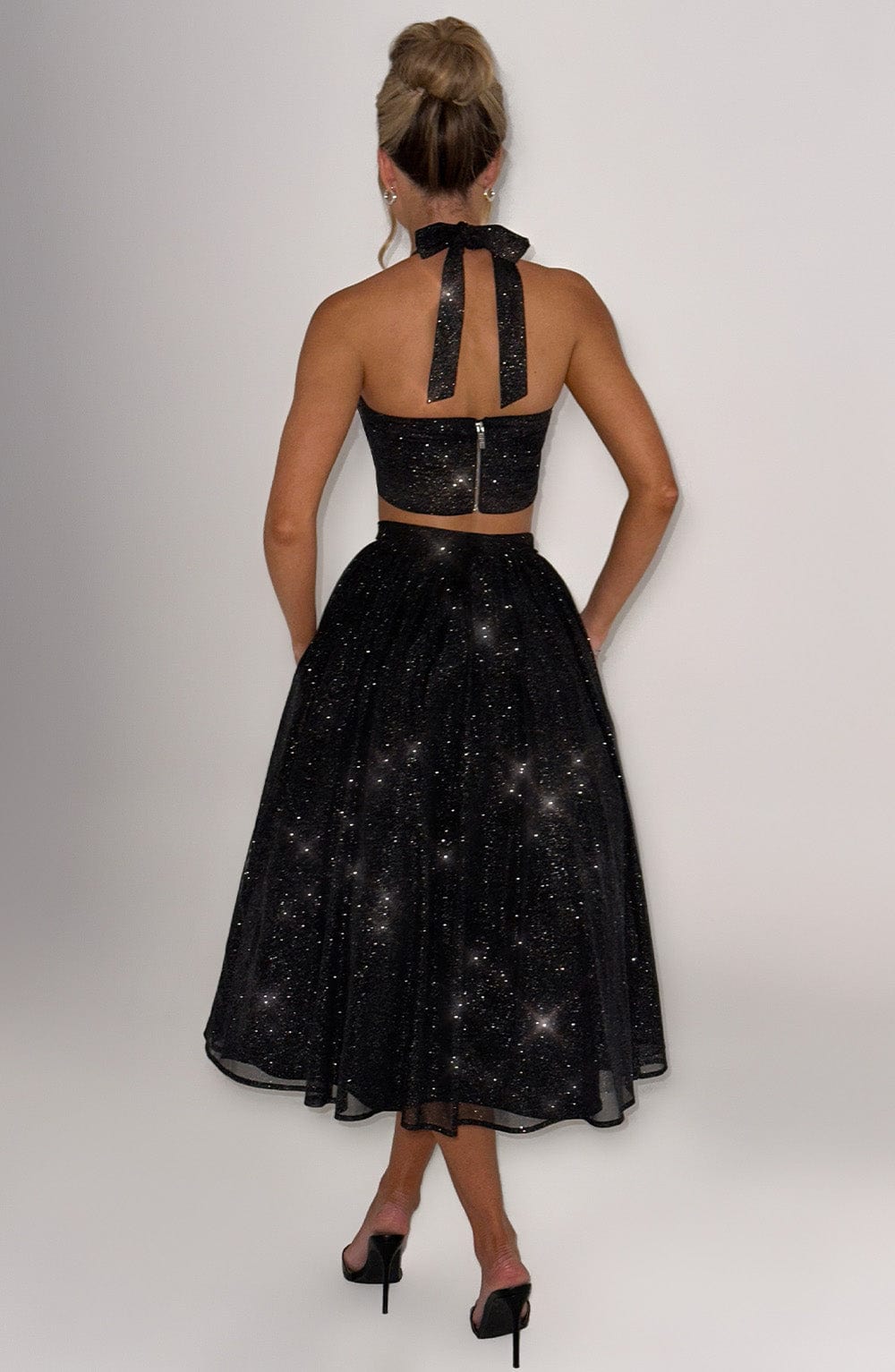 Alani Black Sparkle Midi Skirt with Tulle Volume