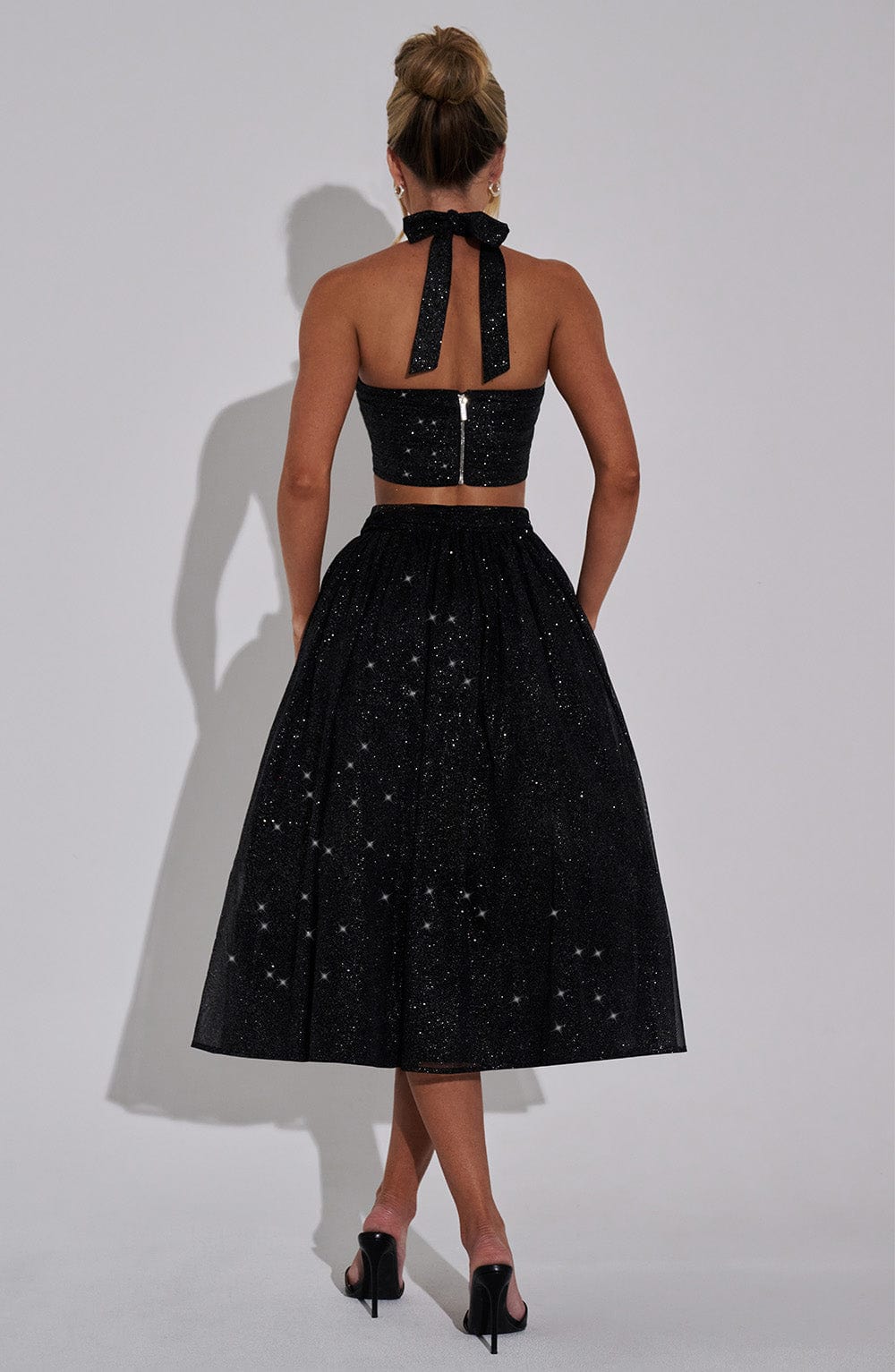 Alani Black Sparkle Midi Skirt with Tulle Volume