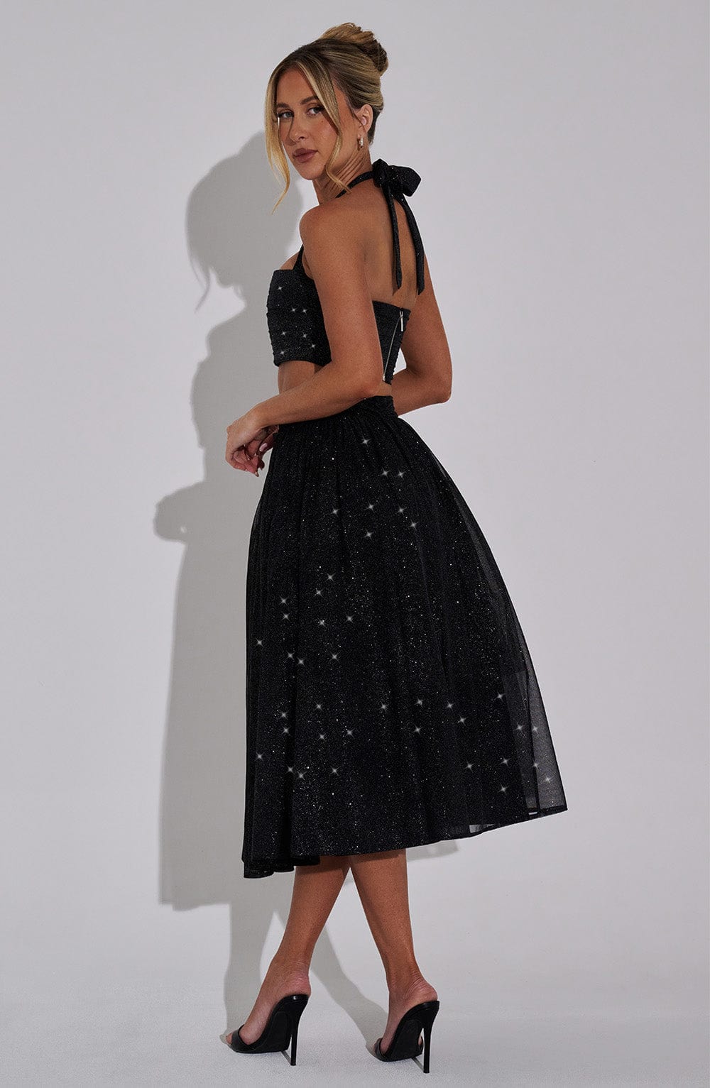 Alani Black Sparkle Midi Skirt with Tulle Volume