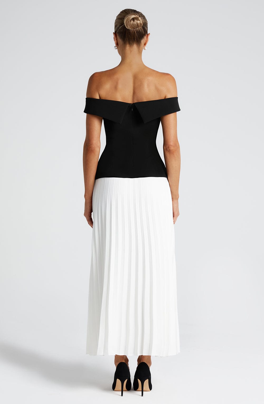 Ivory Pleated Midi Skirt - Non-Stretch Crepe