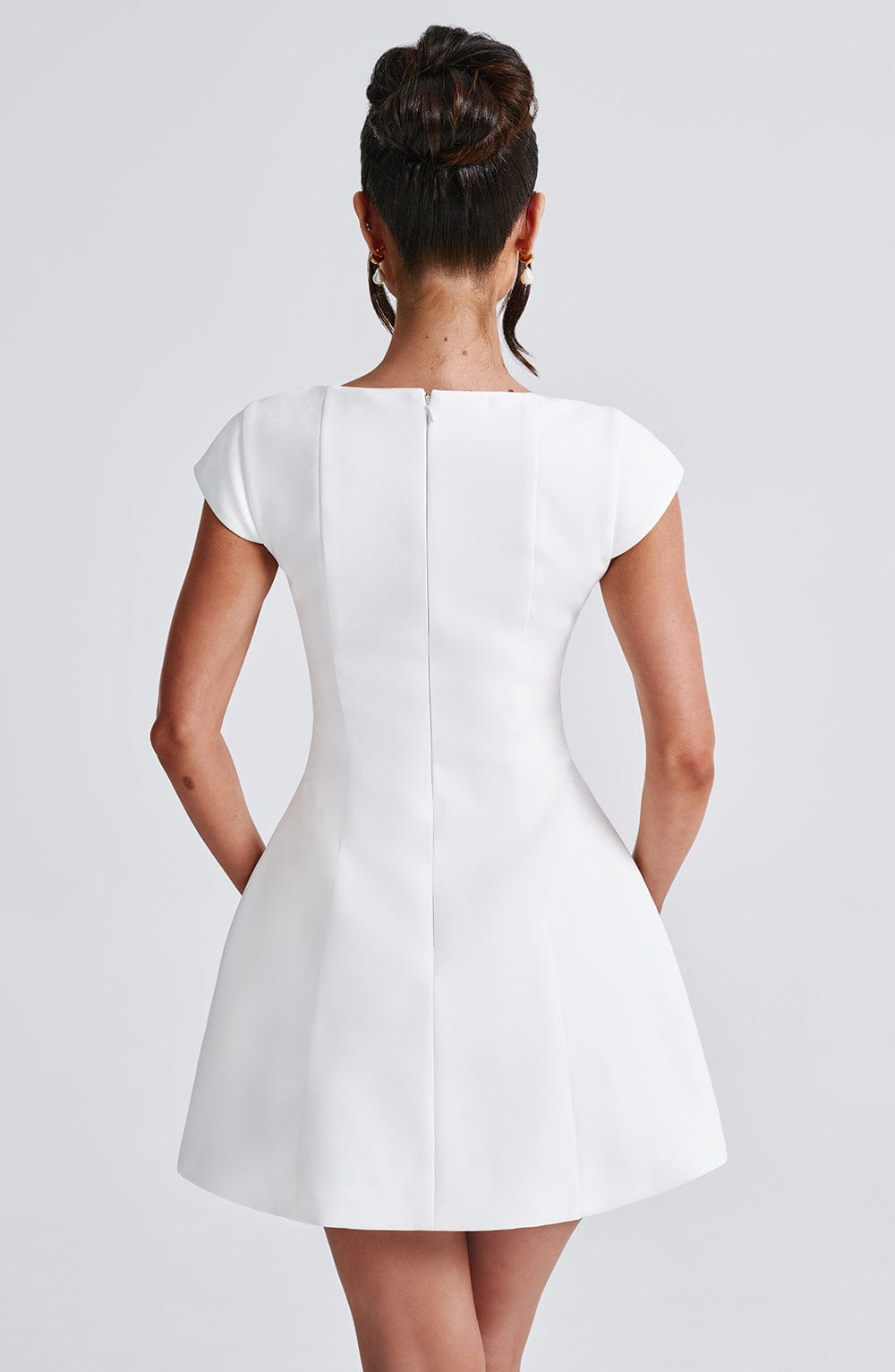 Ivory Lena Crepe Mini Dress with Square Neck & Cap Sleeves