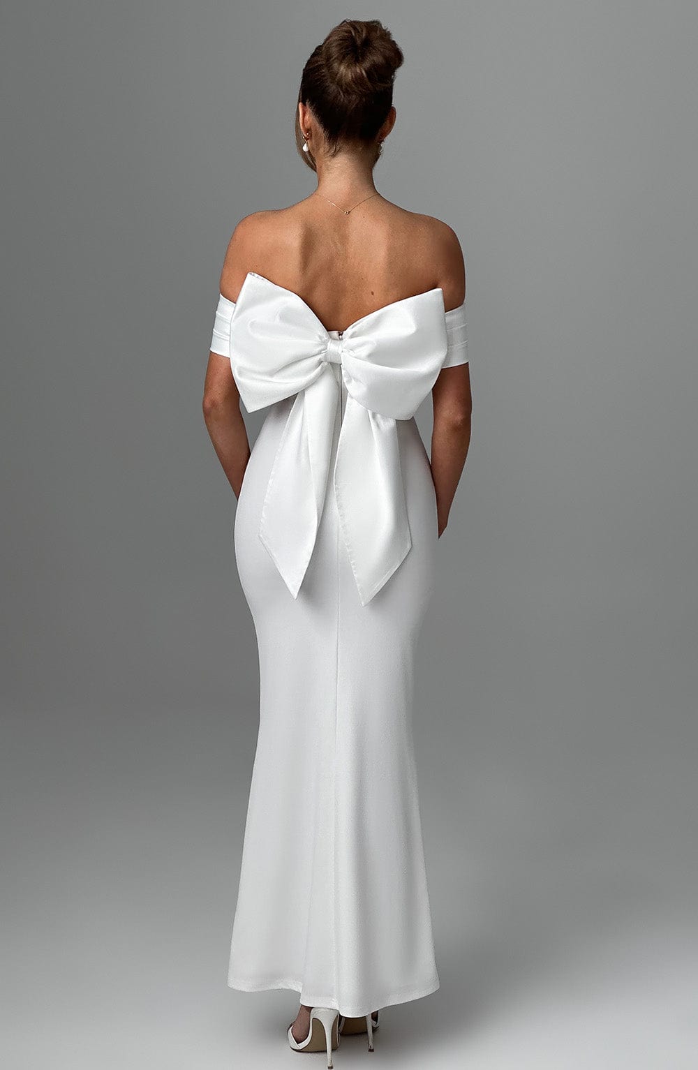 Ivory Joanna Maxi Dress with Removable Bow & Bardot Neckline