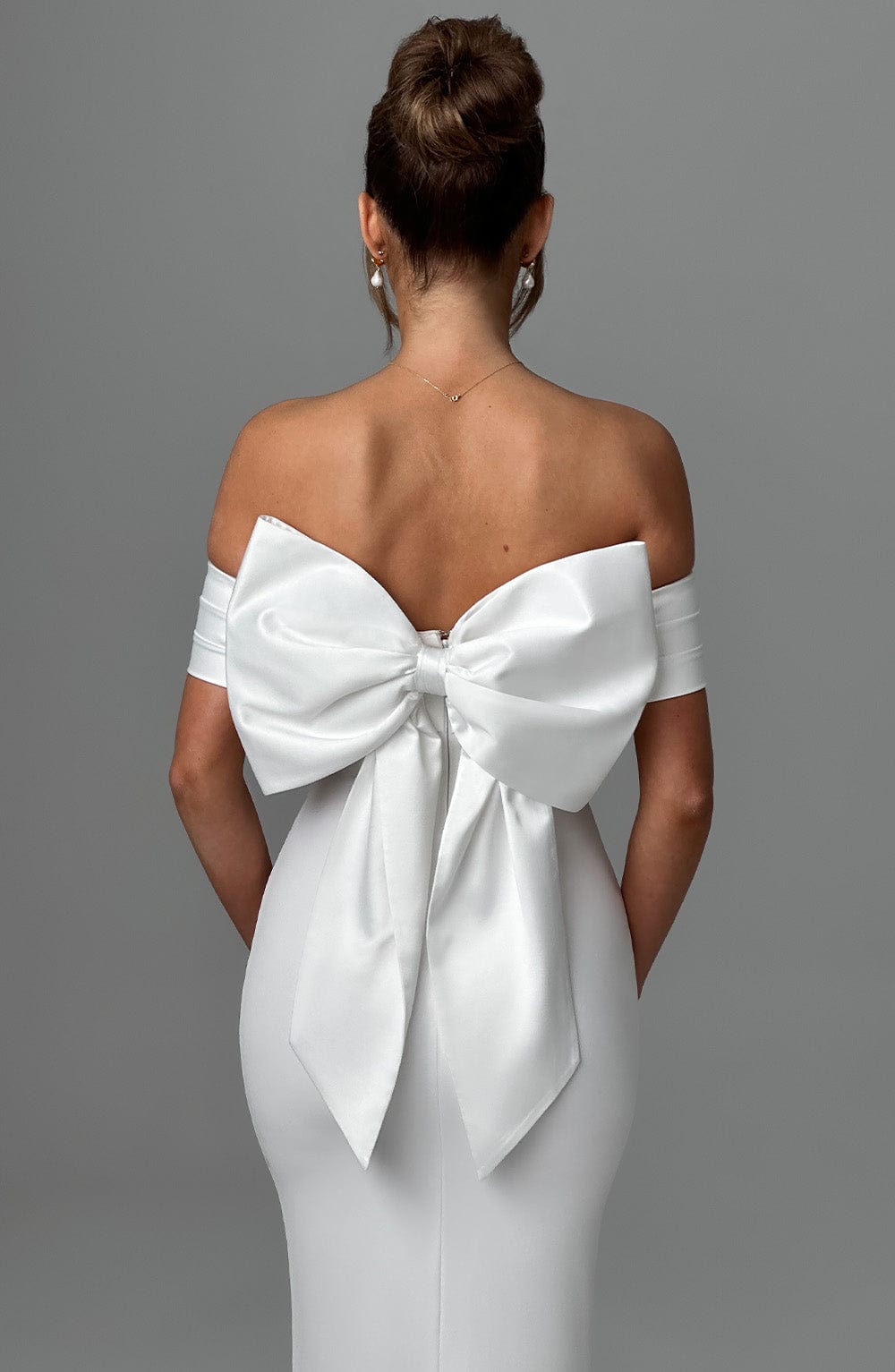 Ivory Joanna Maxi Dress with Removable Bow & Bardot Neckline