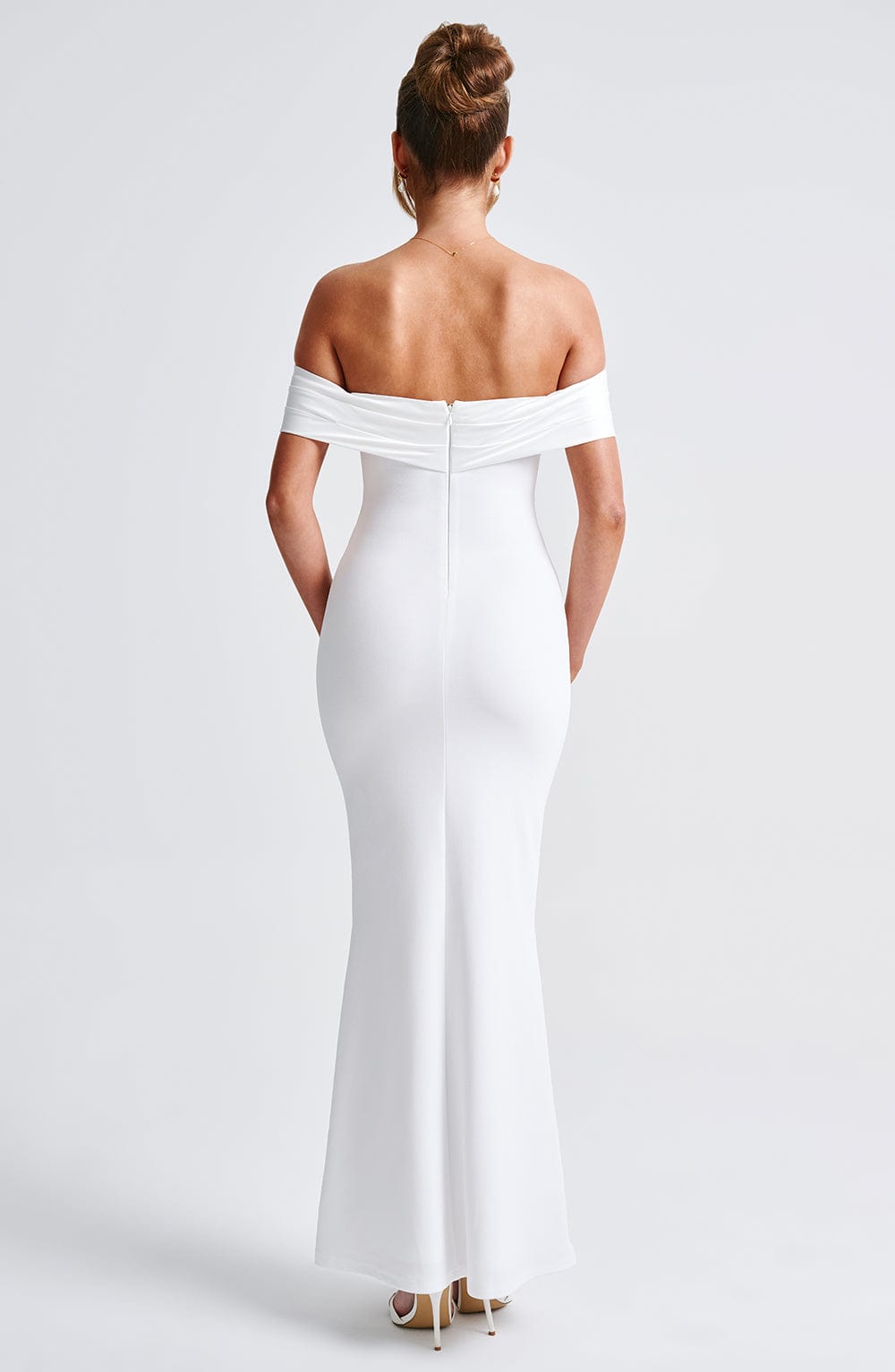 Ivory Joanna Maxi Dress with Removable Bow & Bardot Neckline