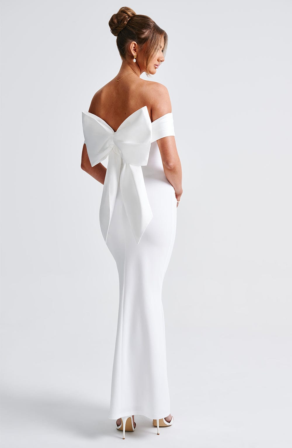 Ivory Joanna Maxi Dress with Removable Bow & Bardot Neckline