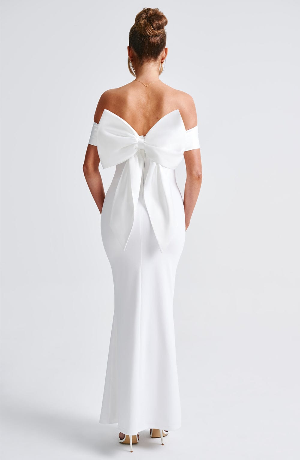 Ivory Joanna Maxi Dress with Removable Bow & Bardot Neckline