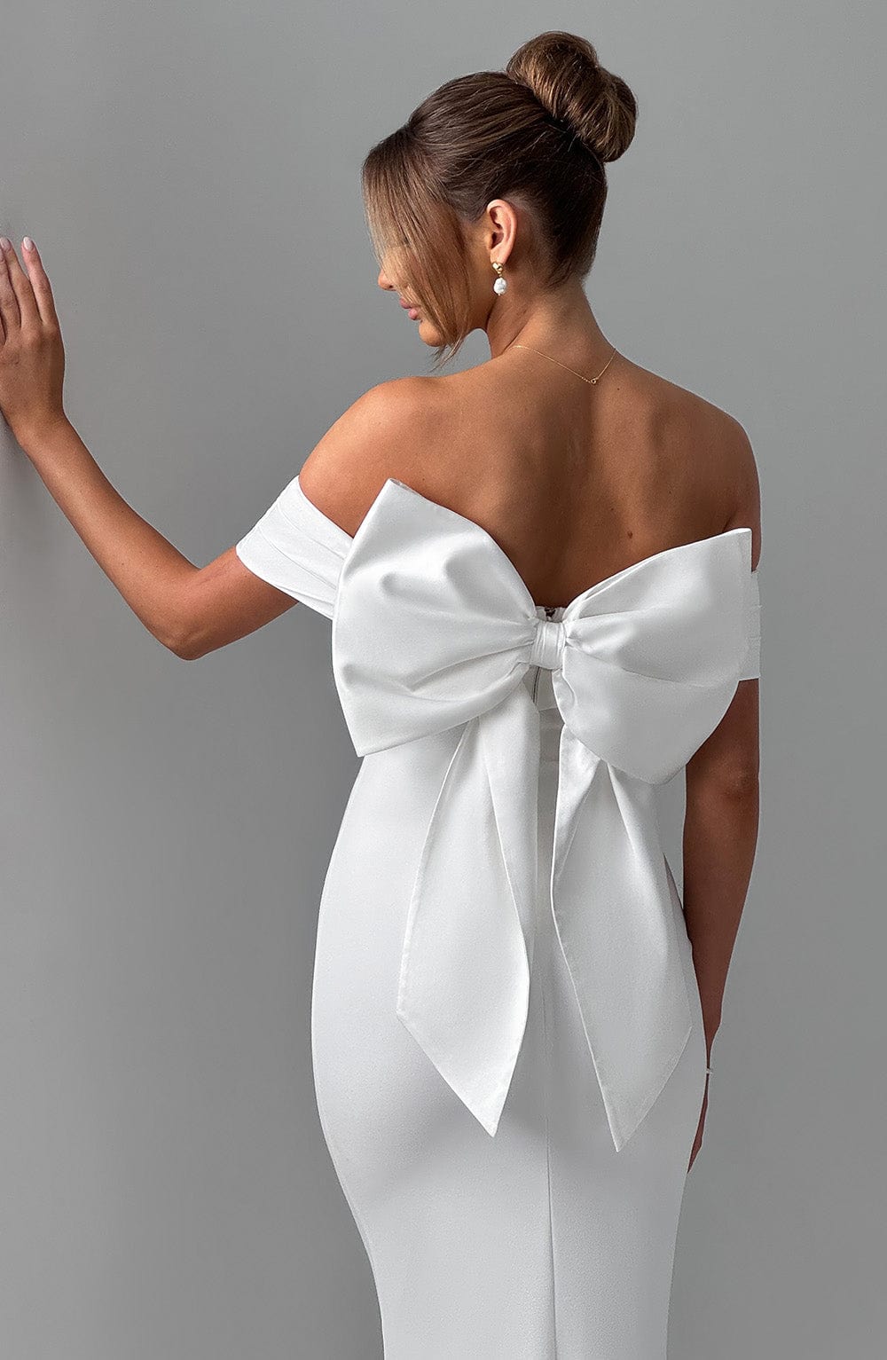 Ivory Joanna Maxi Dress with Removable Bow & Bardot Neckline