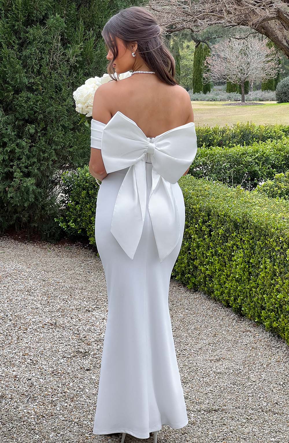 Ivory Joanna Maxi Dress with Removable Bow & Bardot Neckline