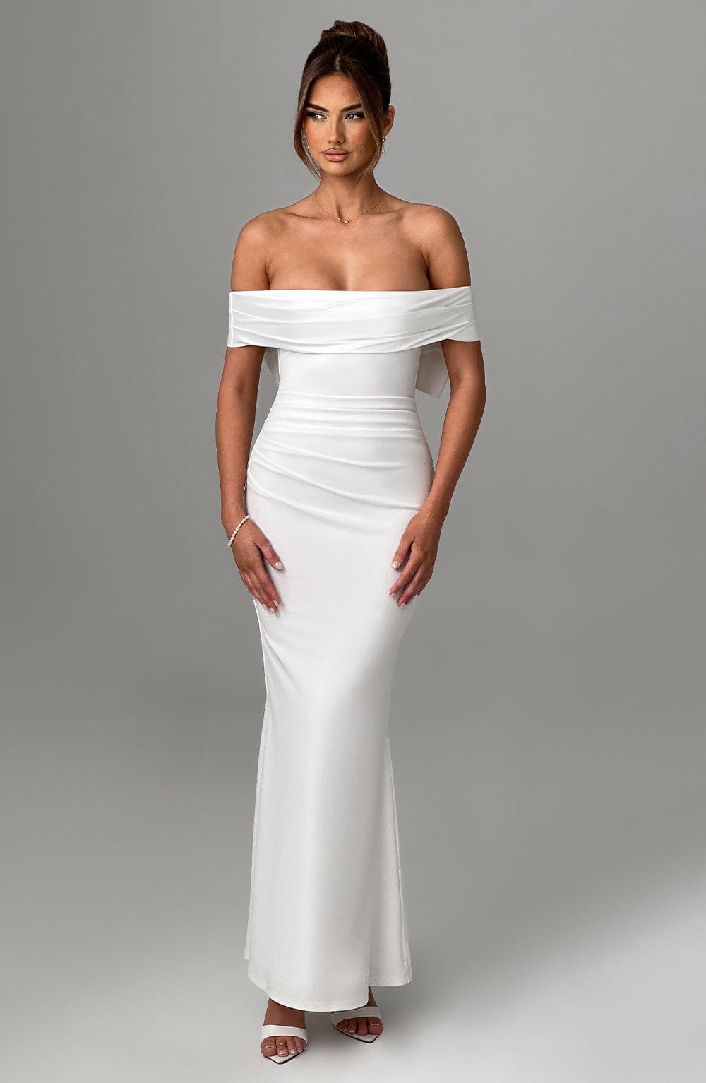 Ivory Joanna Maxi Dress with Removable Bow & Bardot Neckline