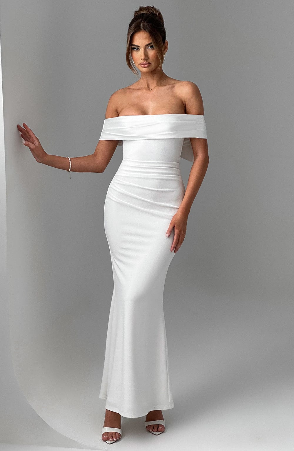 Ivory Joanna Maxi Dress with Removable Bow & Bardot Neckline