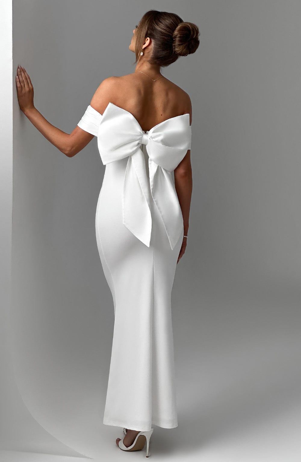 Ivory Joanna Maxi Dress with Removable Bow & Bardot Neckline