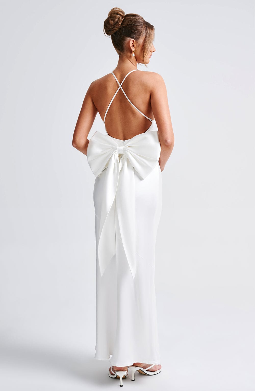 Ivory Sarita Maxi Dress with Low Back & Removable Bow