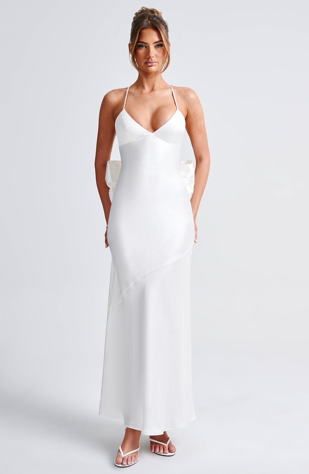 Ivory Sarita Maxi Dress with Low Back & Removable Bow