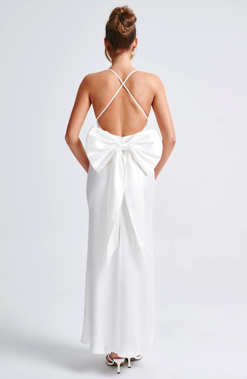 Ivory Sarita Maxi Dress with Low Back & Removable Bow