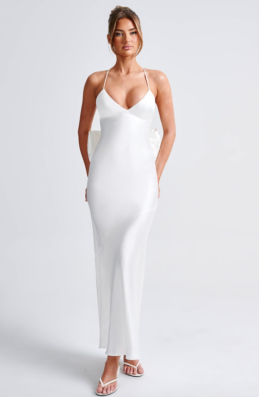 Ivory Sarita Maxi Dress with Low Back & Removable Bow