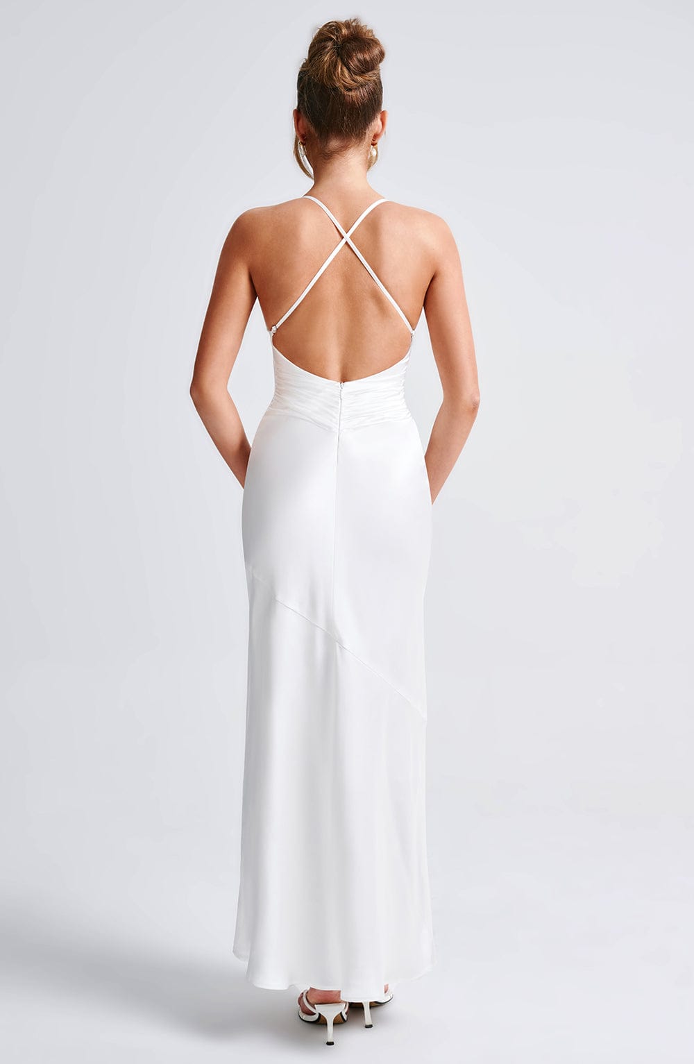 Ivory Sarita Maxi Dress with Low Back & Removable Bow