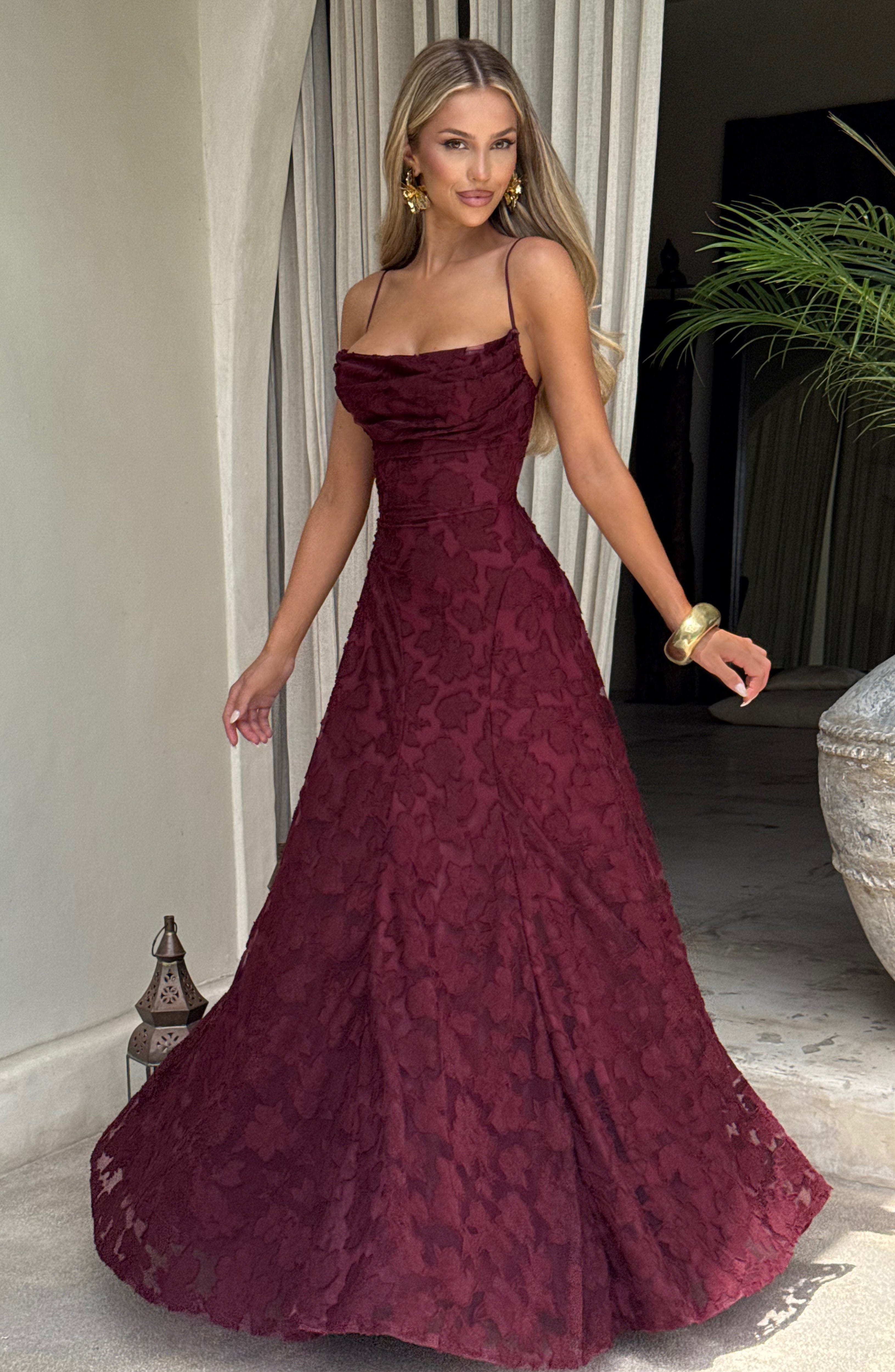 Cherry Lacquer Floral Maxi Dress with Lace Up Back - Francis