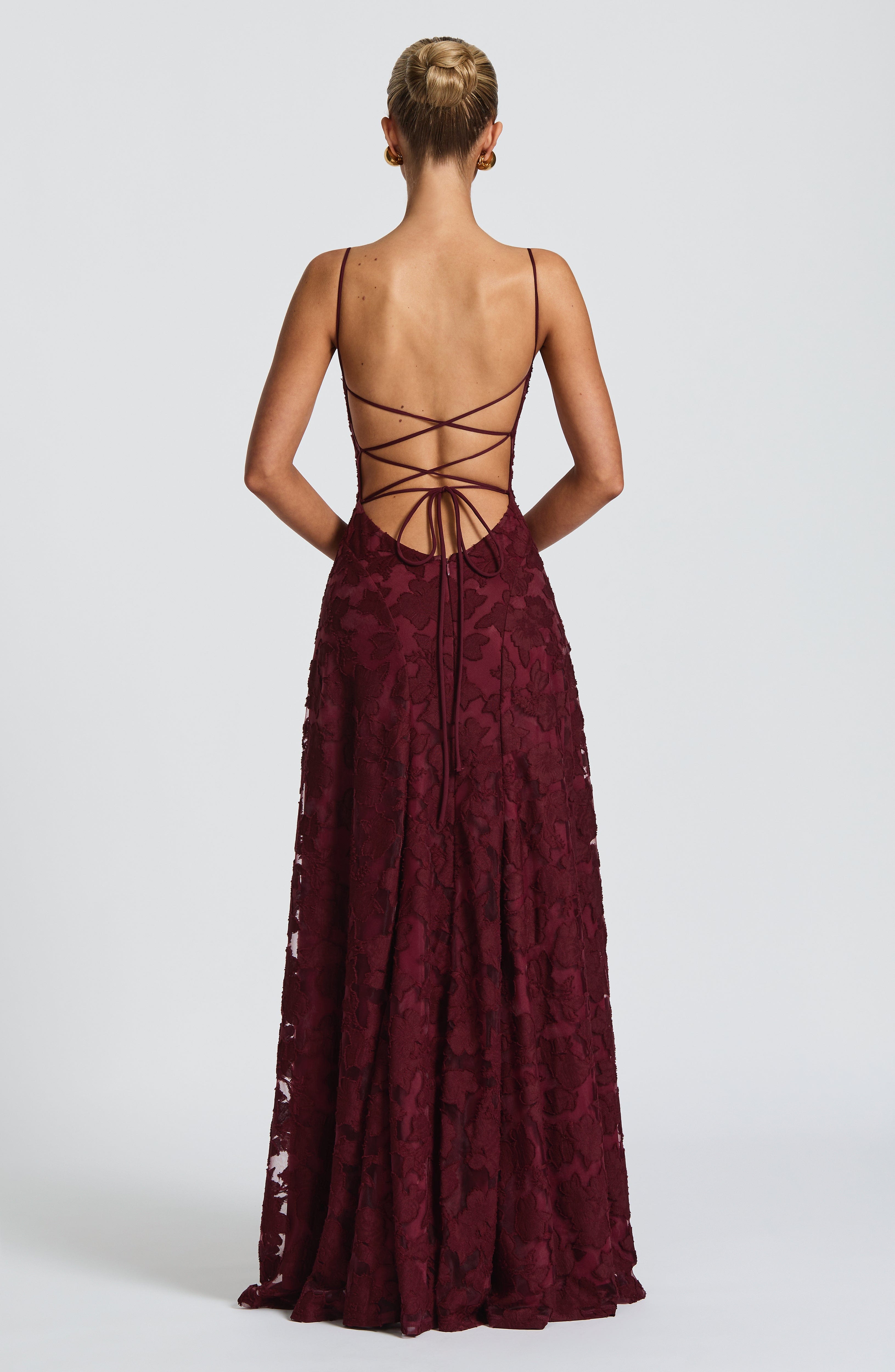 Cherry Lacquer Floral Maxi Dress with Lace Up Back - Francis