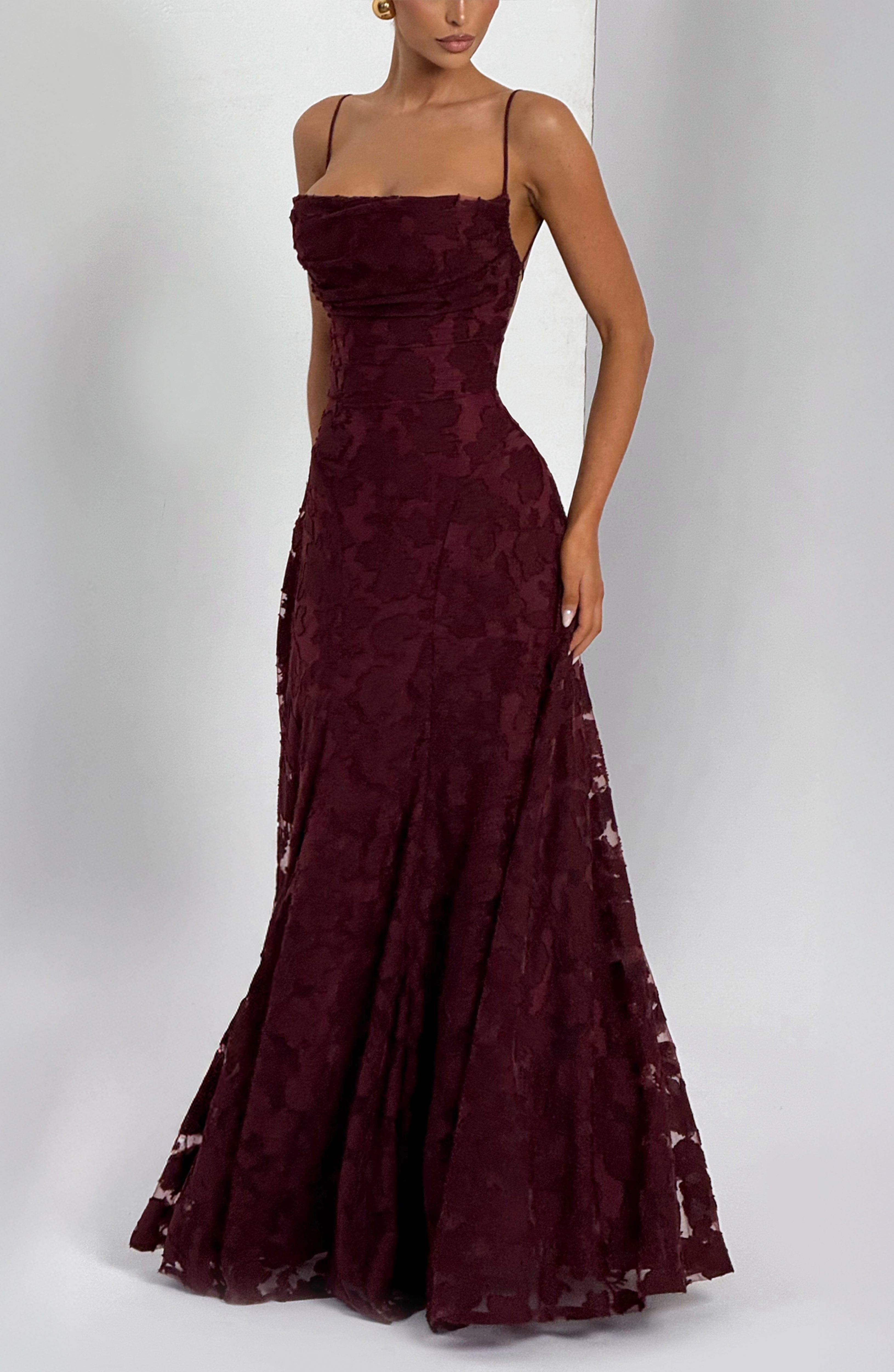Cherry Lacquer Floral Maxi Dress with Lace Up Back - Francis