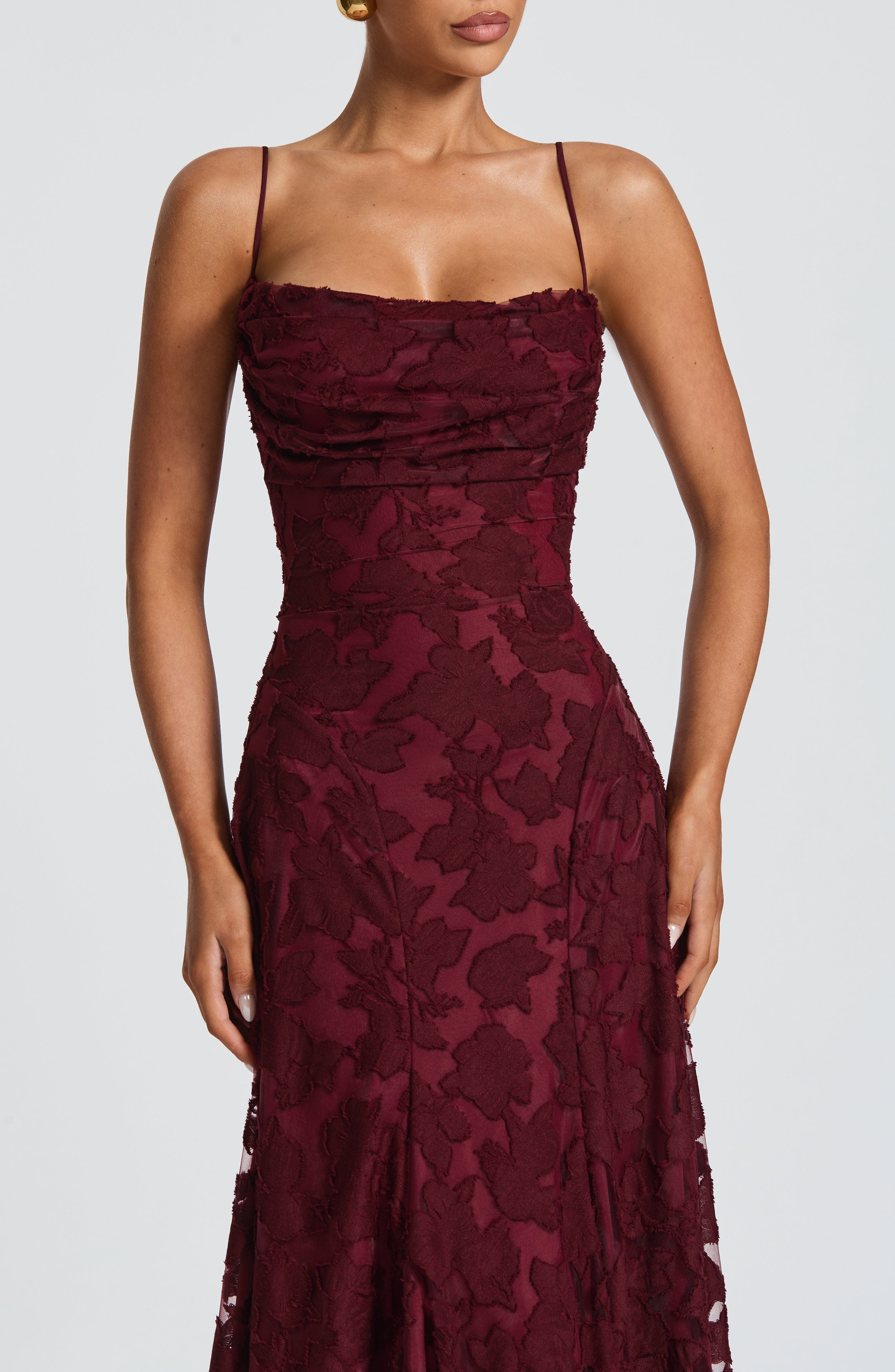 Cherry Lacquer Floral Maxi Dress with Lace Up Back - Francis