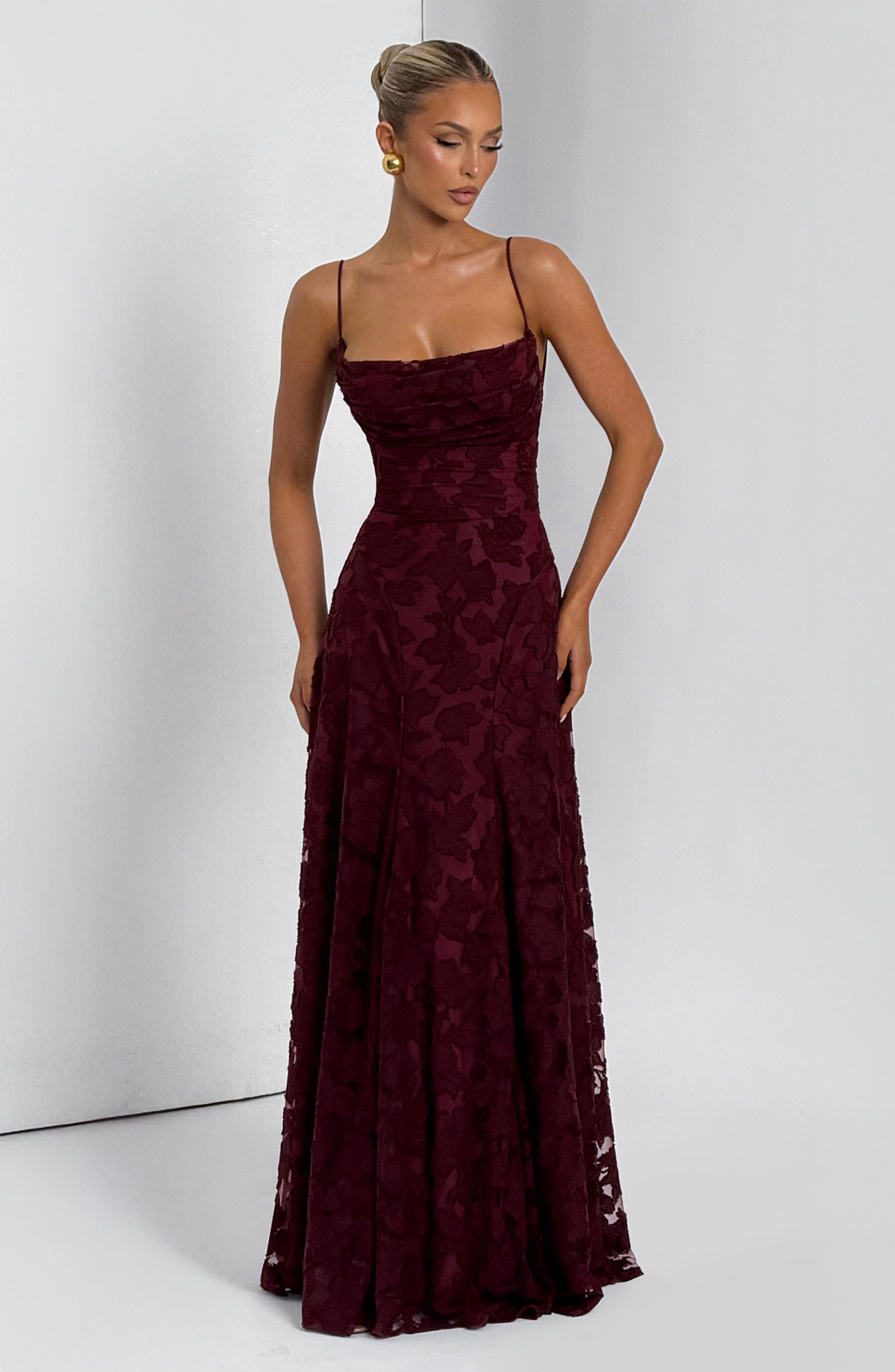 Cherry Lacquer Floral Maxi Dress with Lace Up Back - Francis