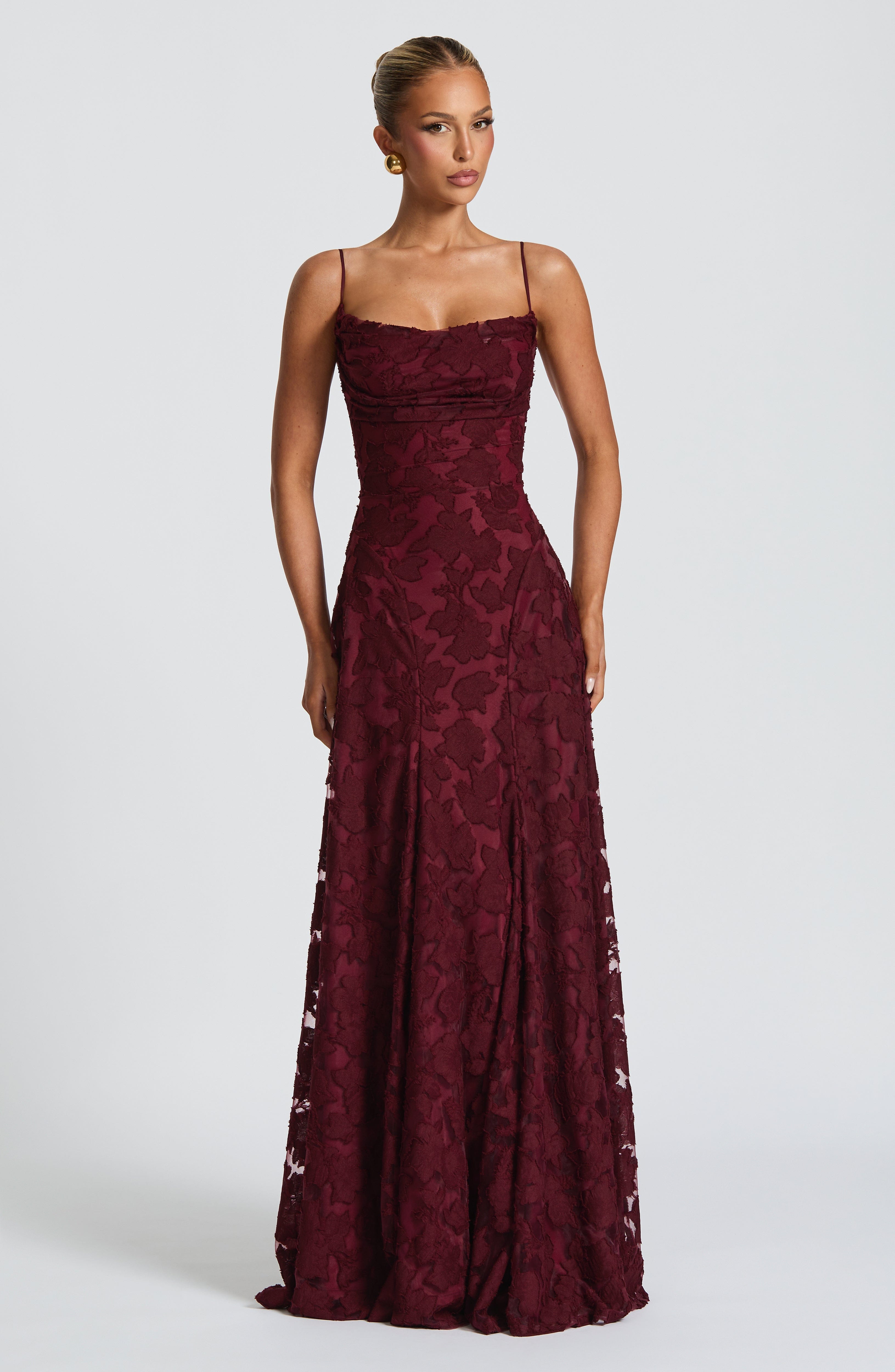 Cherry Lacquer Floral Maxi Dress with Lace Up Back - Francis