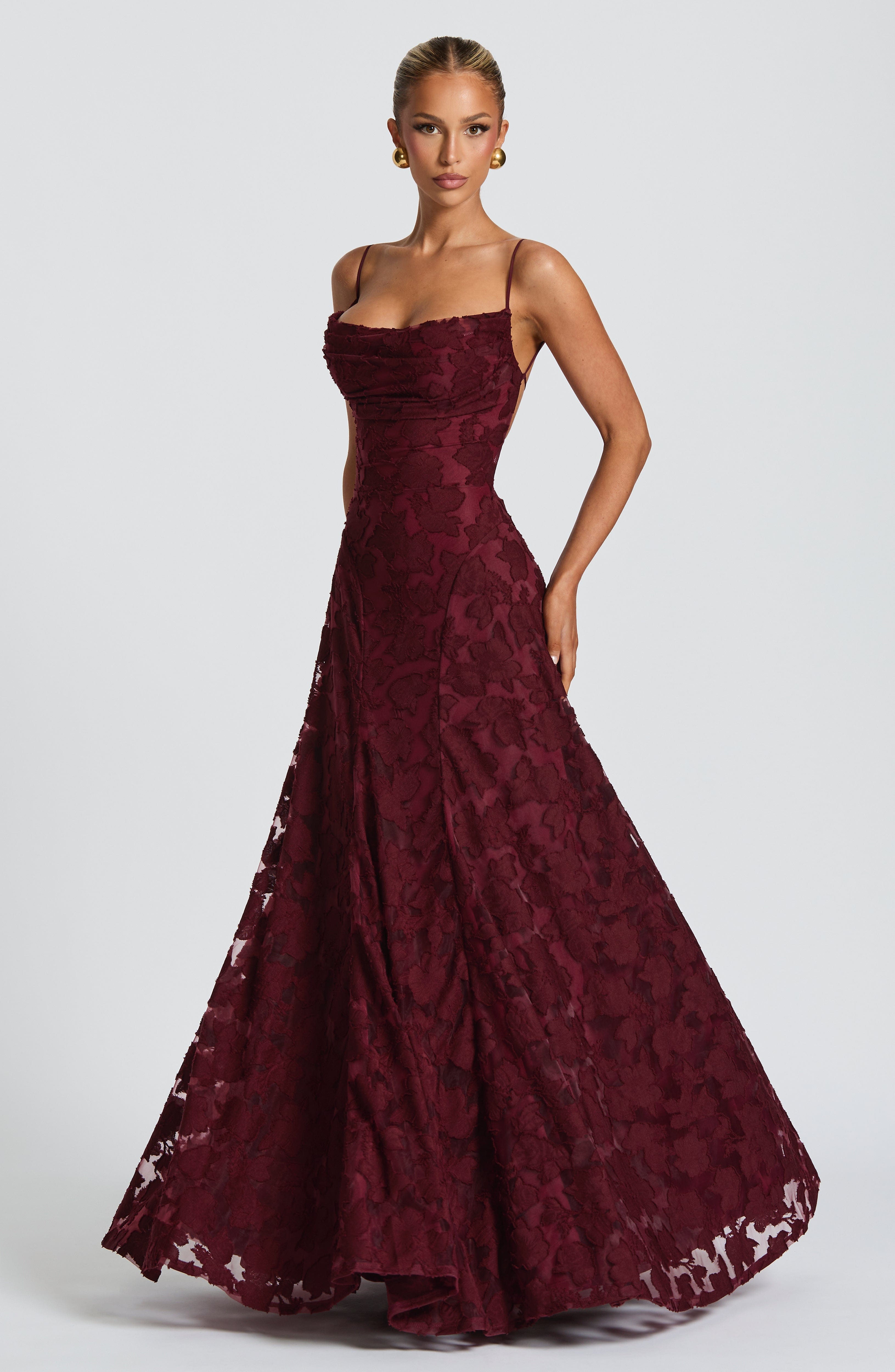 Cherry Lacquer Floral Maxi Dress with Lace Up Back - Francis